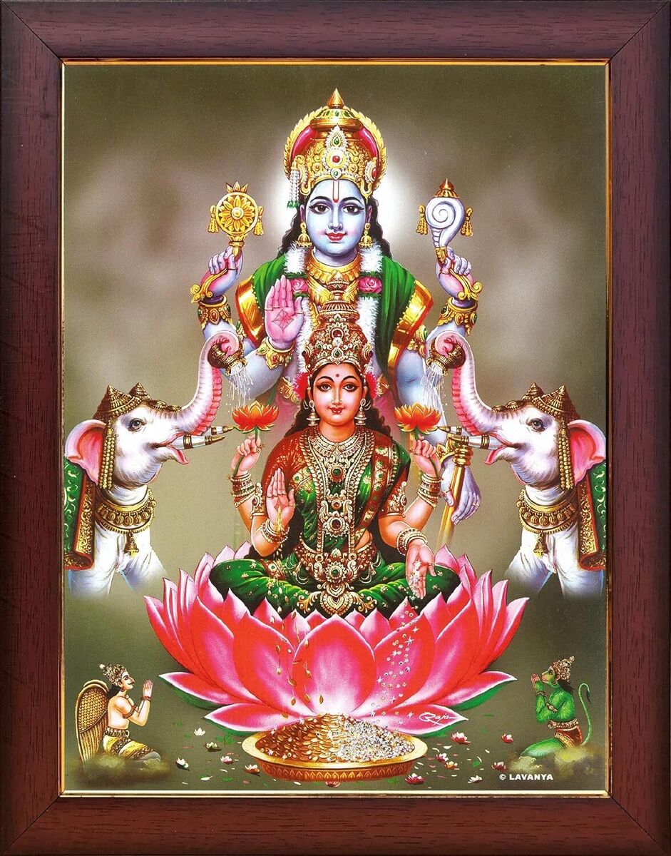 God Sri Maha Vishnu Lakshmi Photo Frame Spiritual Frame (Small- with Stand)