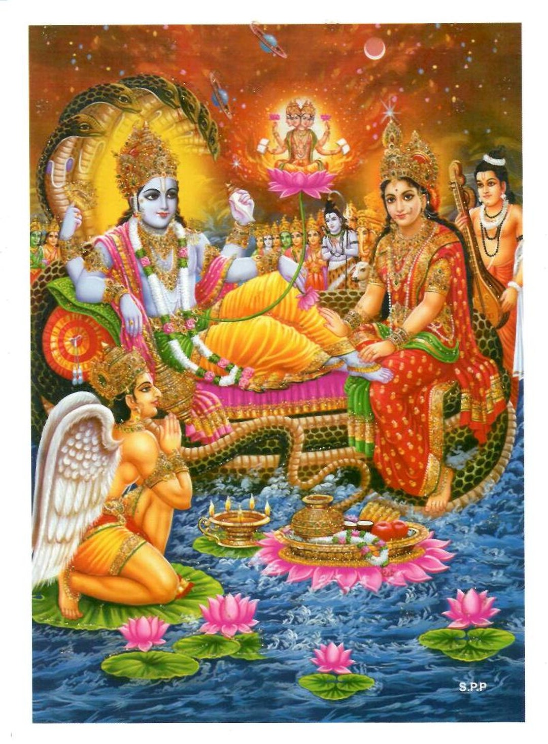 Sri Sri Vishnu Laxmi Lakshmi Poster Diwali Poojan Home Office Temple (vishnu Lakshmi)