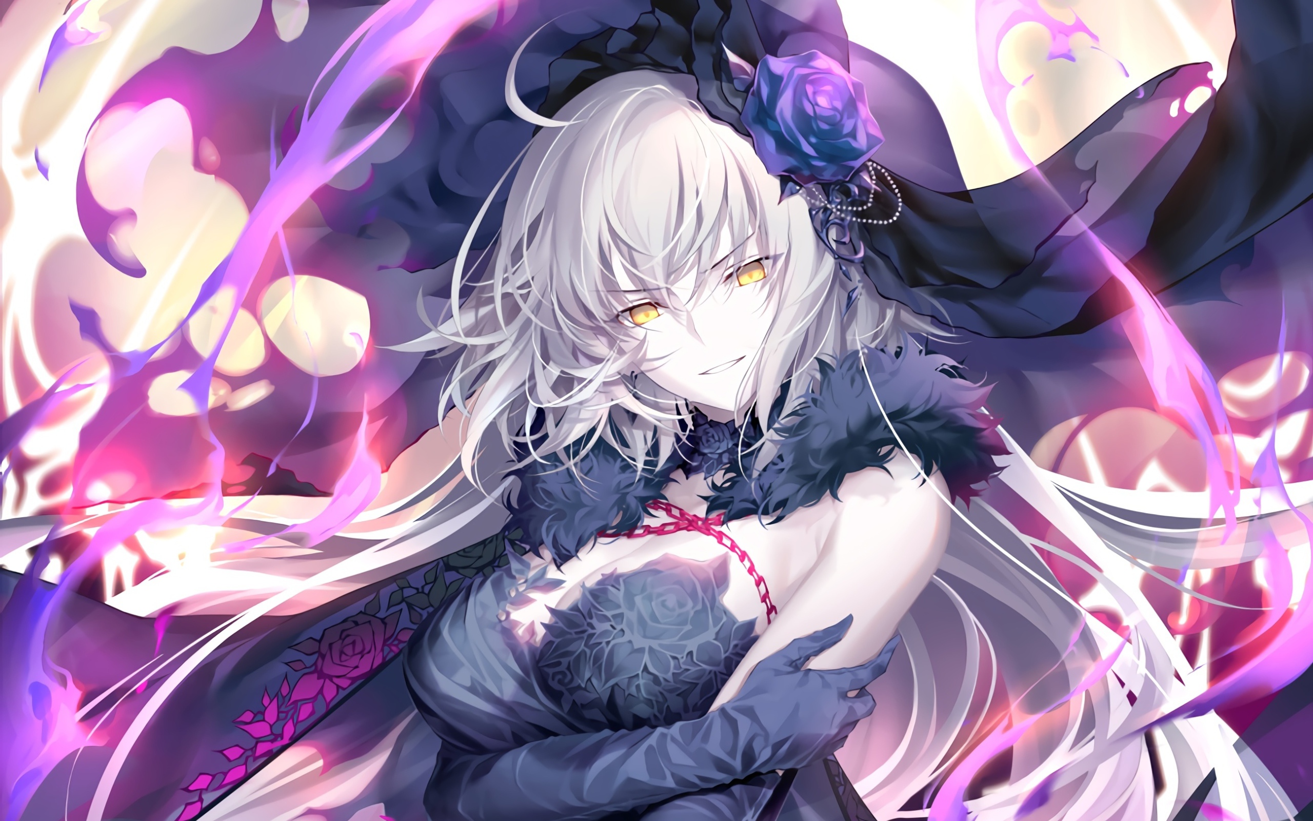 Anime girl with yellow eyes in a black veil Desktop wallpaper 2560x1600