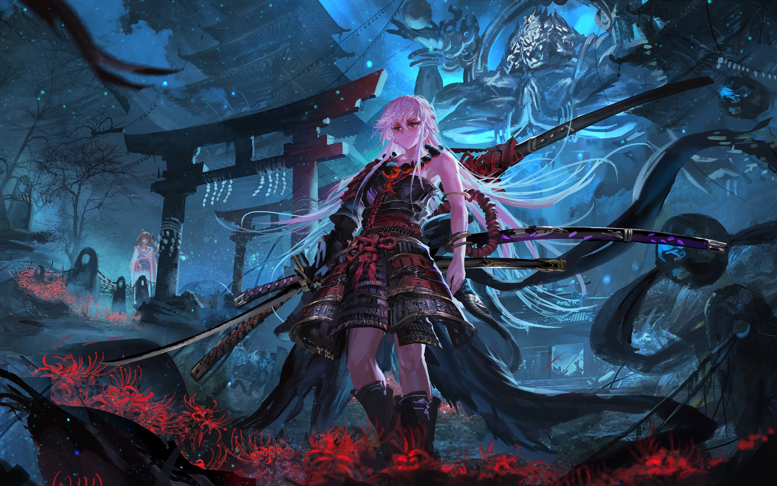 Anime Samurai Girl Katana Fantasy 8K Wallpaper