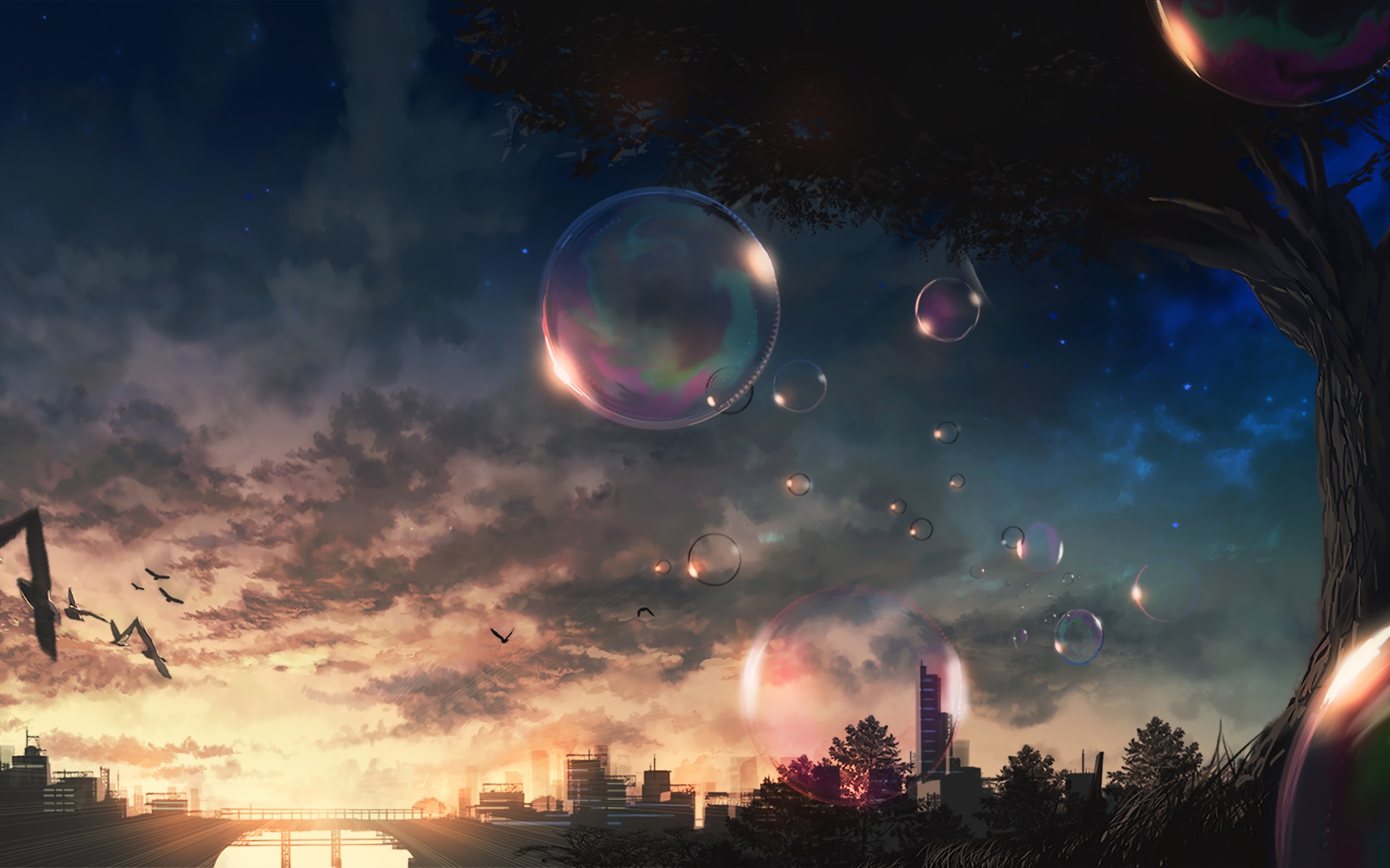 Anime Scenery Bubbles Sky 4K Wallpaper