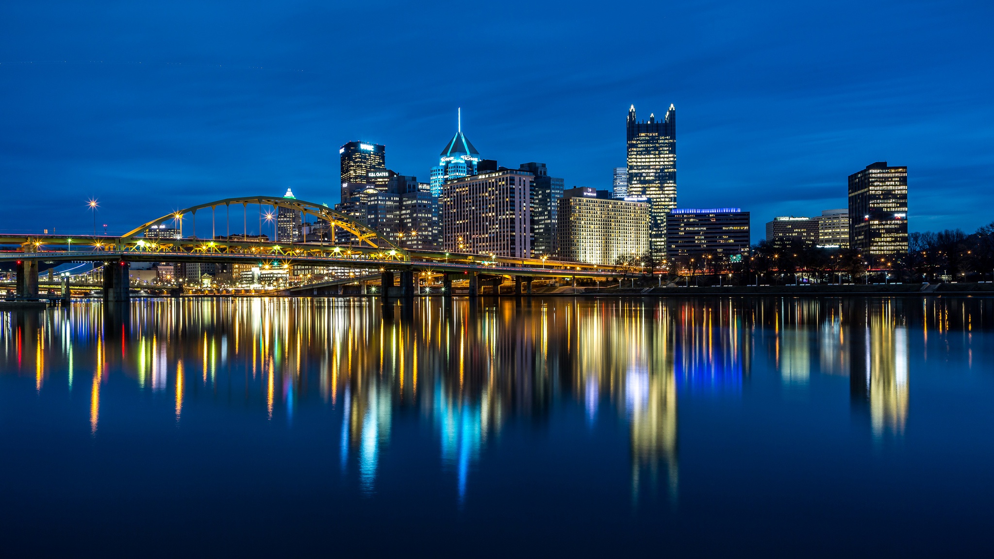 Download Building Skyscraper Night Reflection City USA Man Made Pittsburgh HD Wallpaper