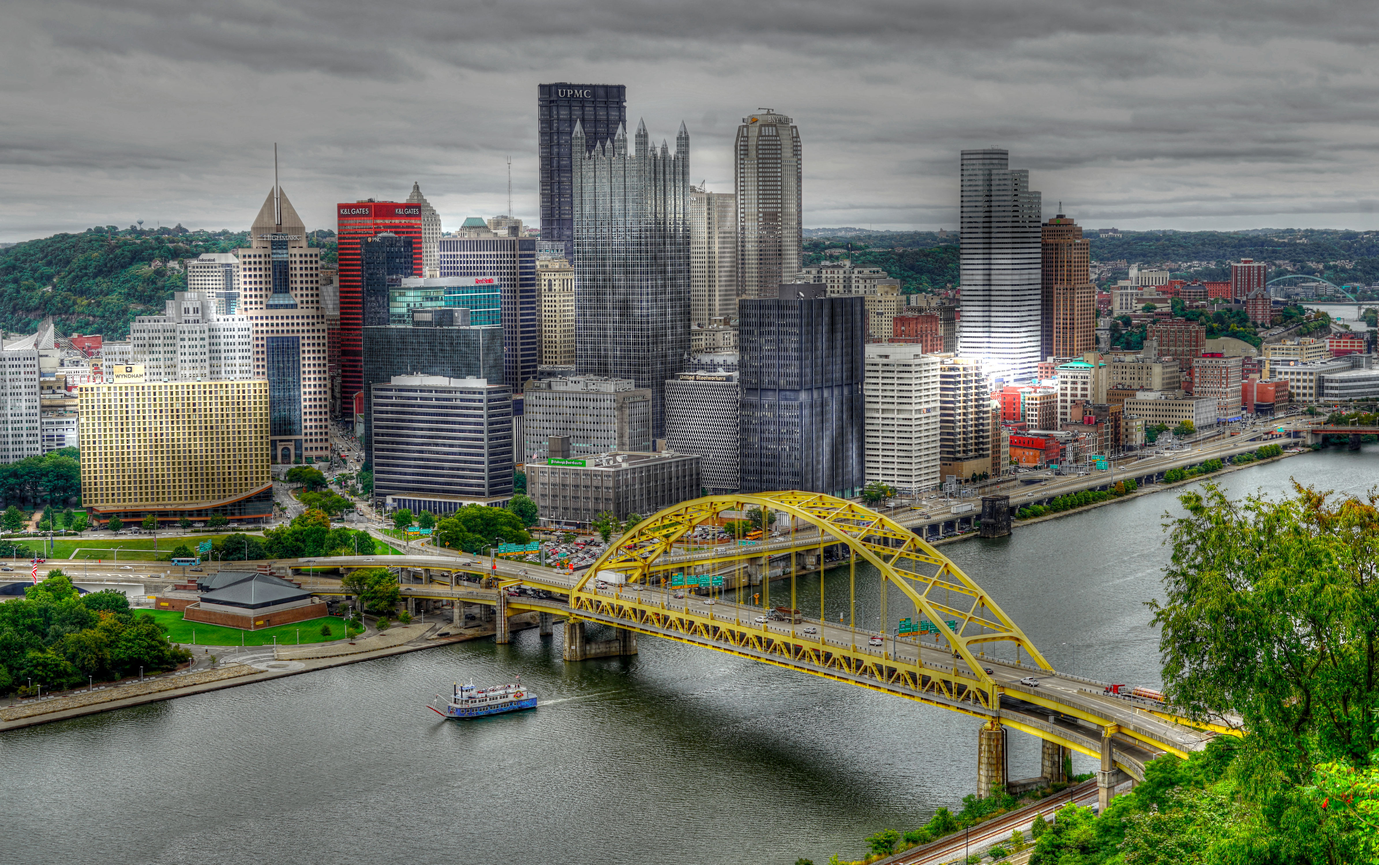 Download Building Skyscraper Bridge River USA Man Made Pittsburgh 4k Ultra HD Wallpaper