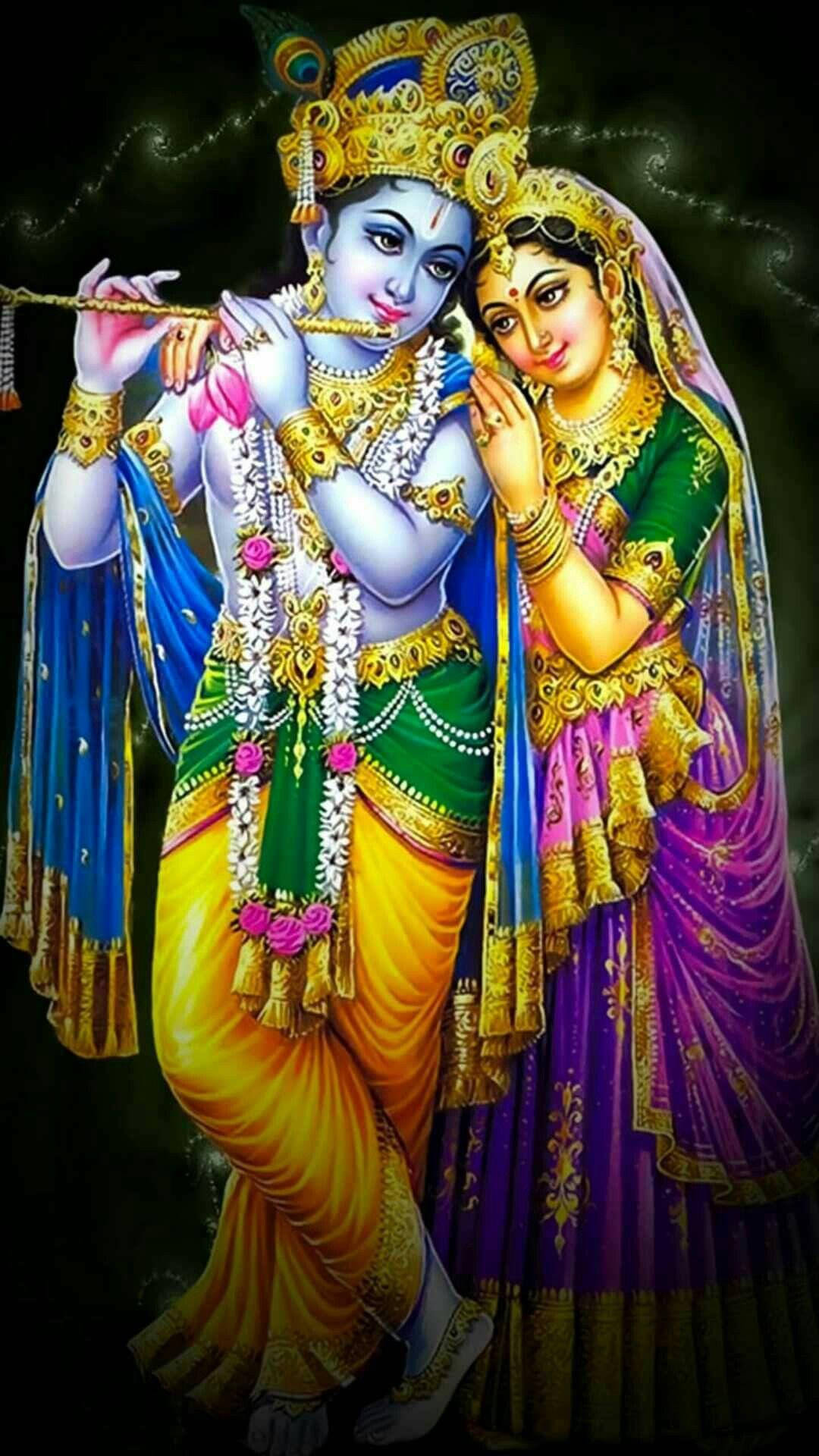 Download Animated Image of Radha Leaning on Krishna's Shoulder Wallpaper
