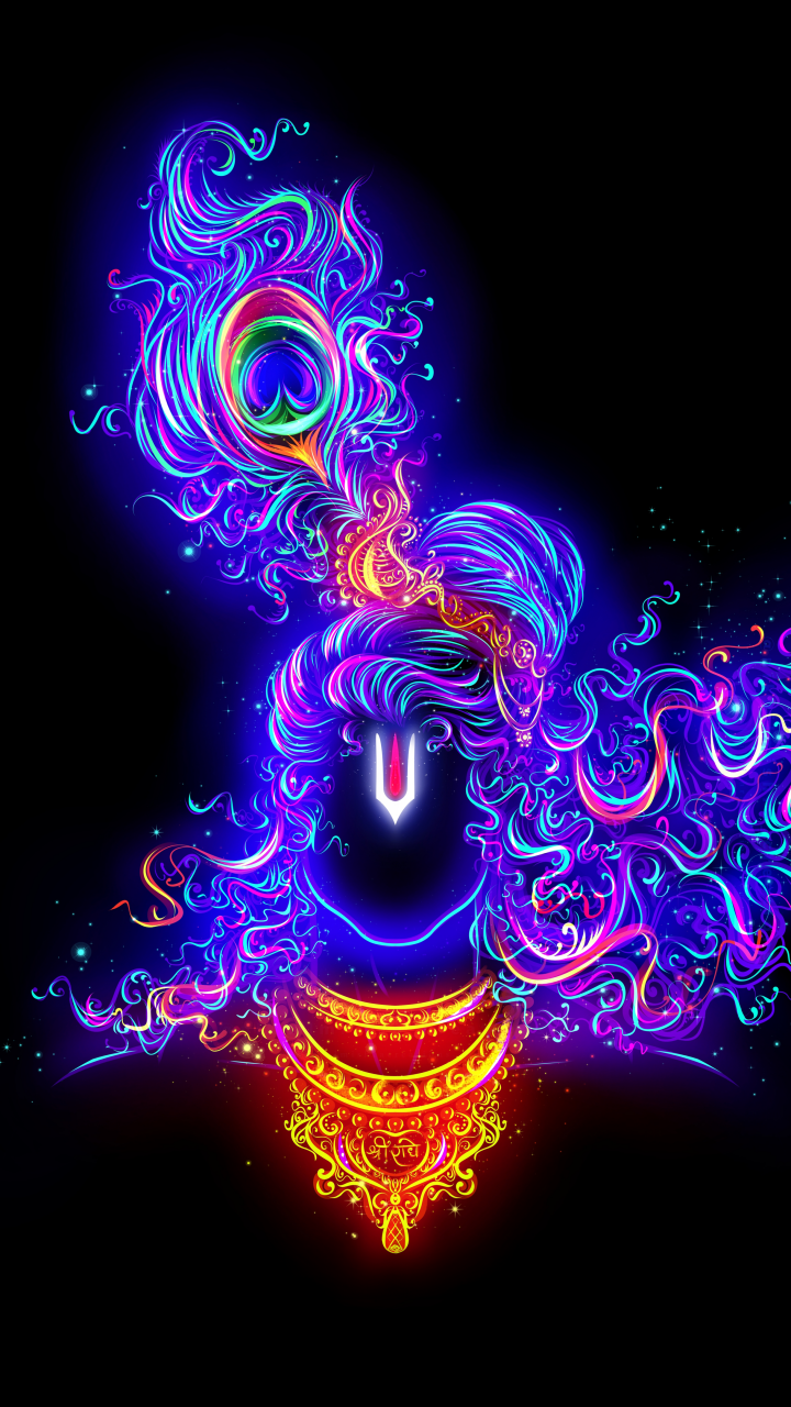 Lord Krishna Wallpaper 4K, Digital Art, Glowing