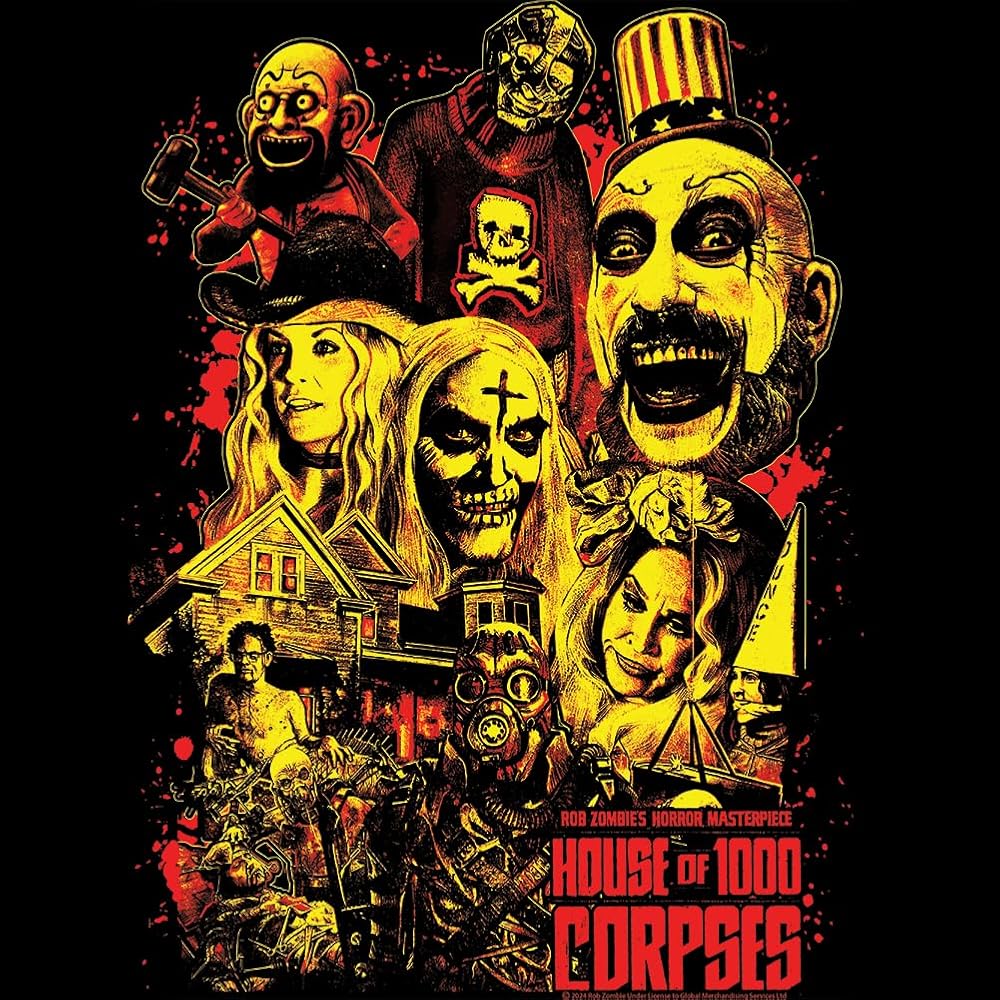 House of 1000 Corpses Collage Art Mens Short Sleeve T Shirt Horror Movie Vintage Style Graphic Tee, Clothing, Shoes & Jewelry