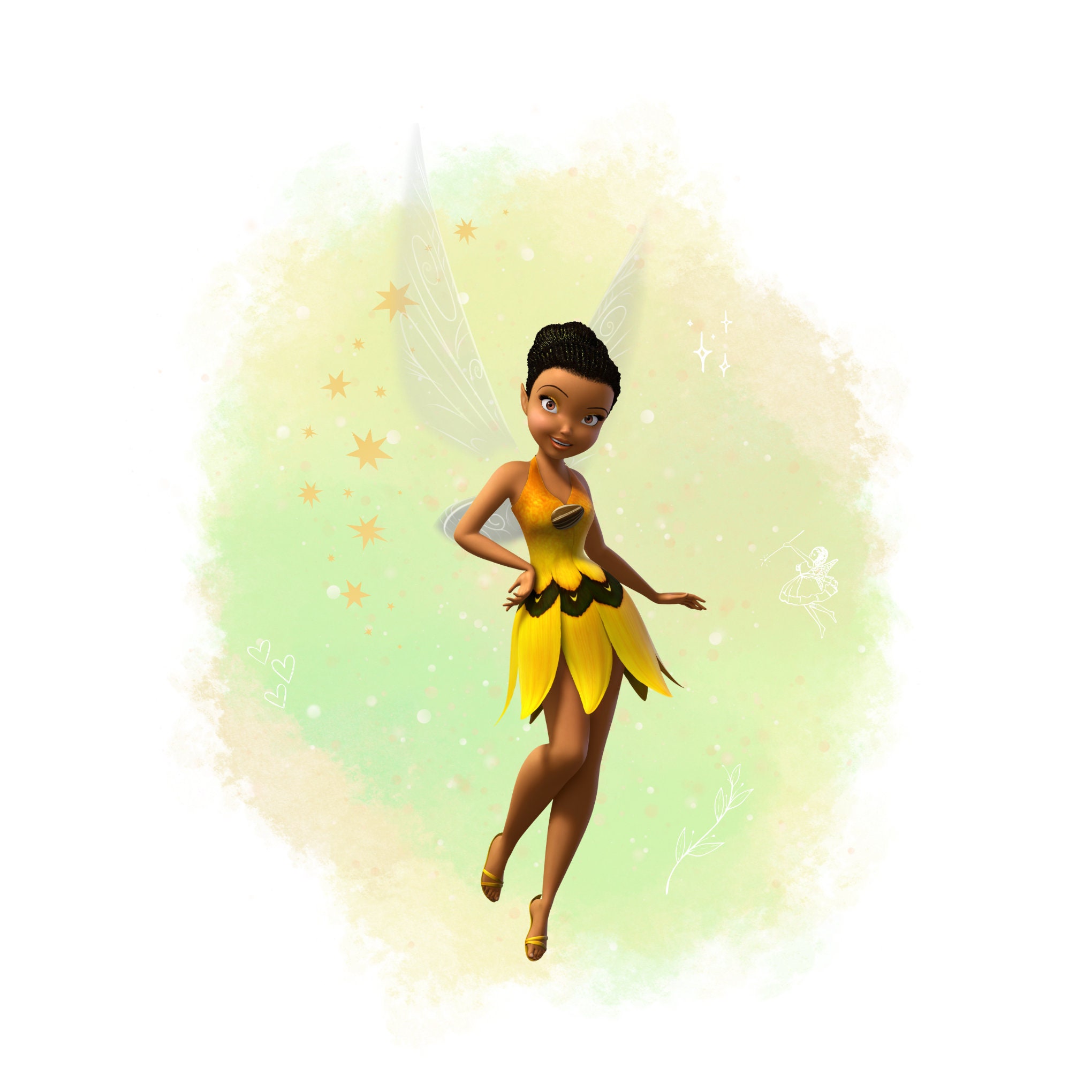 Iridessa Watercolour Background, Tinker Bell Character, Fairy Iridessa Png, Afro Fairy, Instant Download