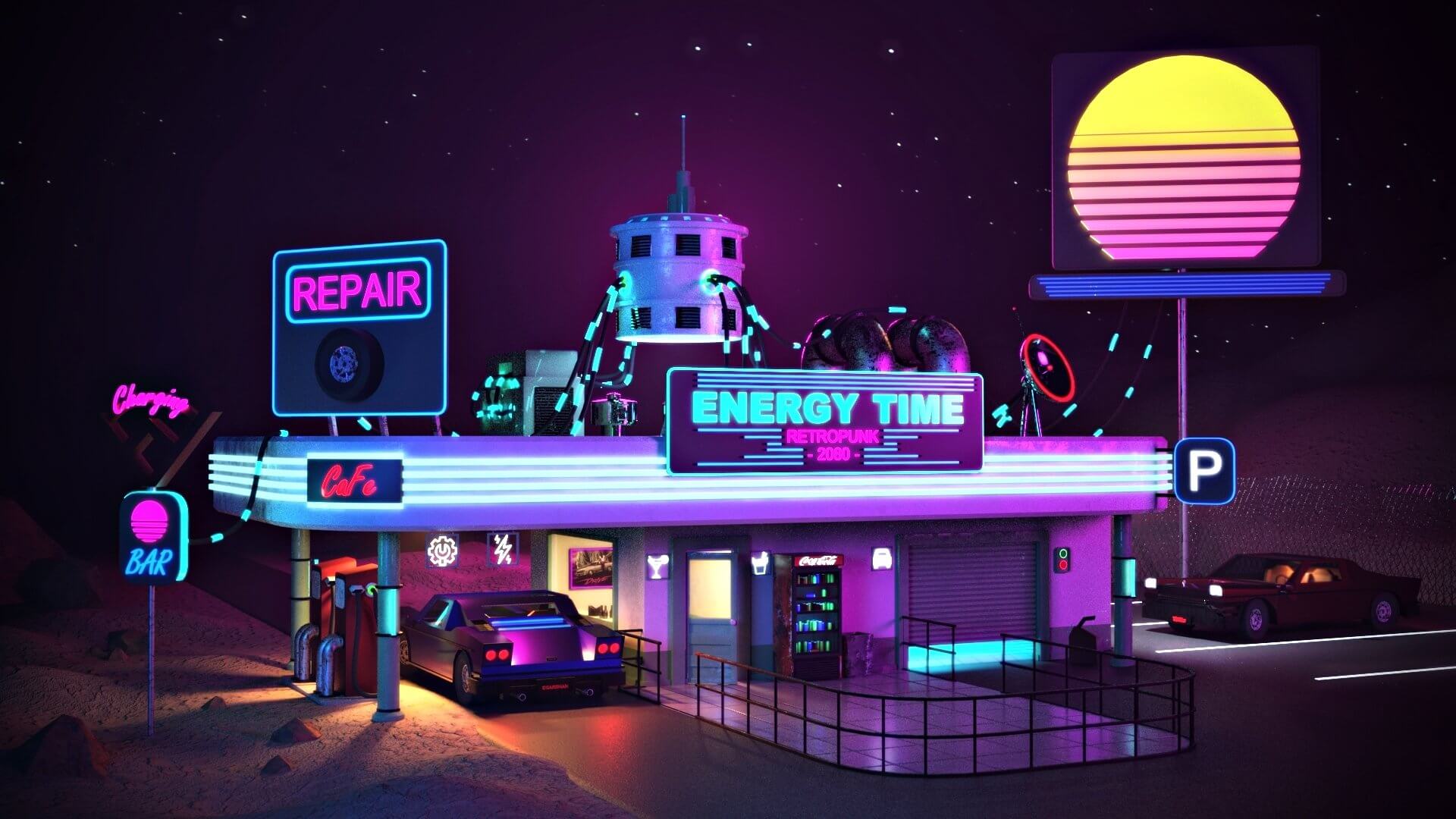 RetroCyberPunkoWave 3D Render, Digital Art