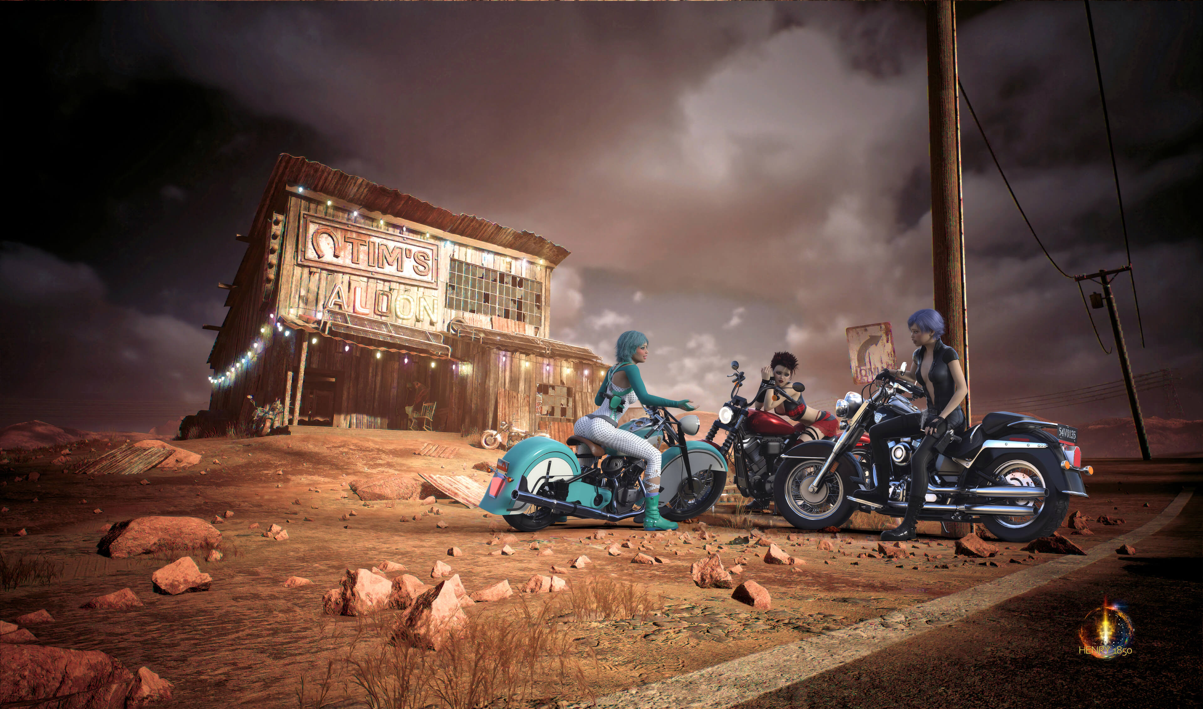 Retro Punk 3D Render, Digital Art