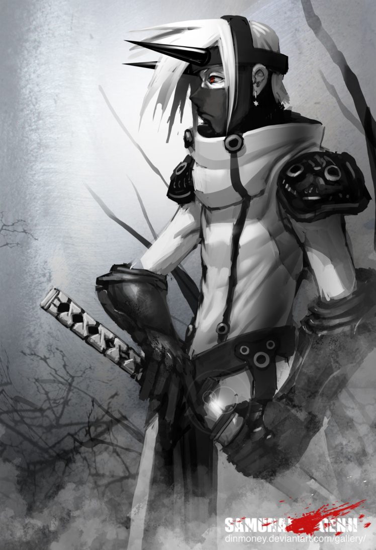 paintings, Video, Games, Ninjas, Katana, Weapons, Illustrations, Fantasy, Art, Digital, Art, Artwork, Drawings, White, Fox, Airbrushed Wallpaper HD / Desktop and Mobile Background