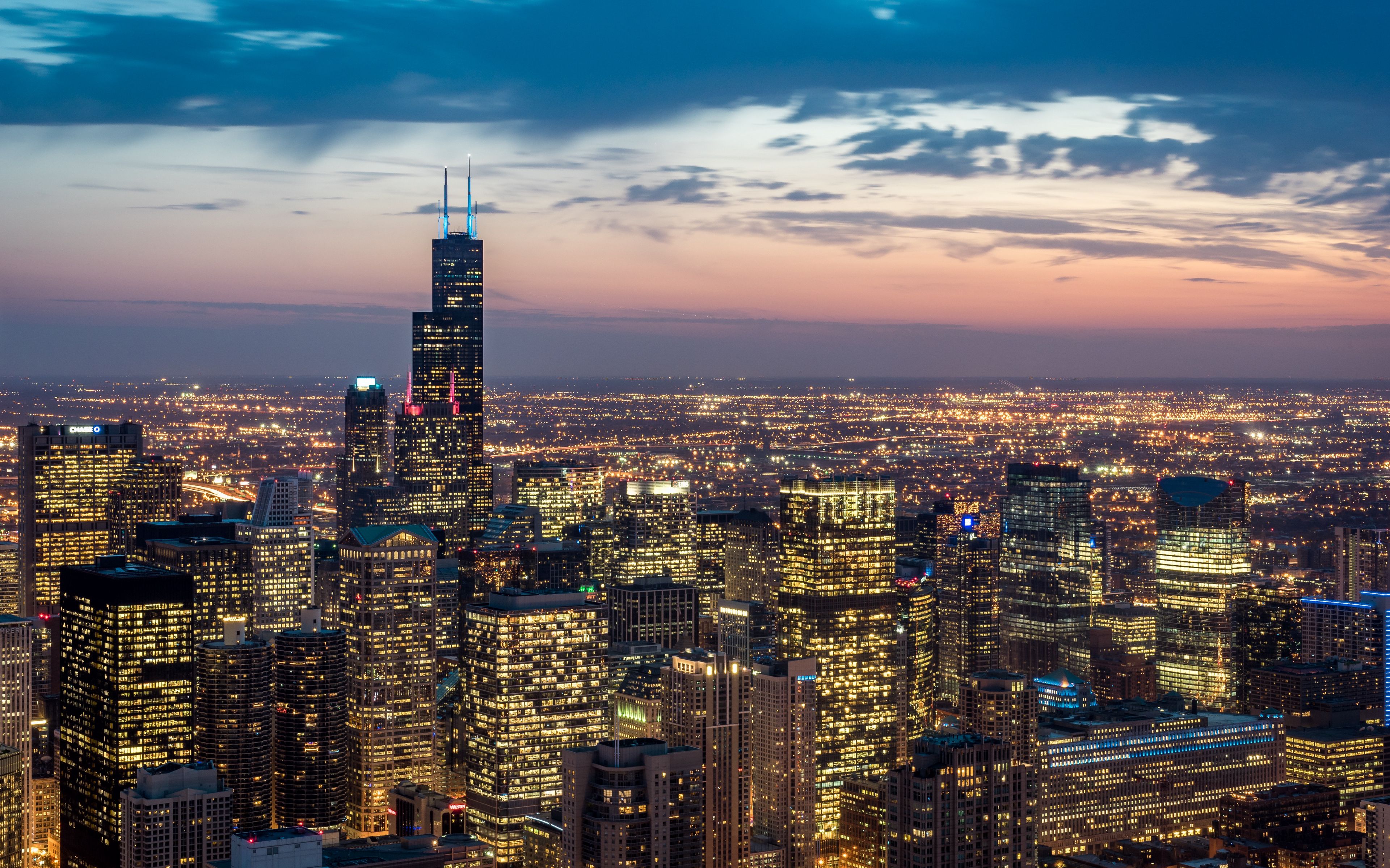 Download wallpaper 3840x2400 chicago, usa, skyscrapers, night 4k ultra HD 16:10 HD background