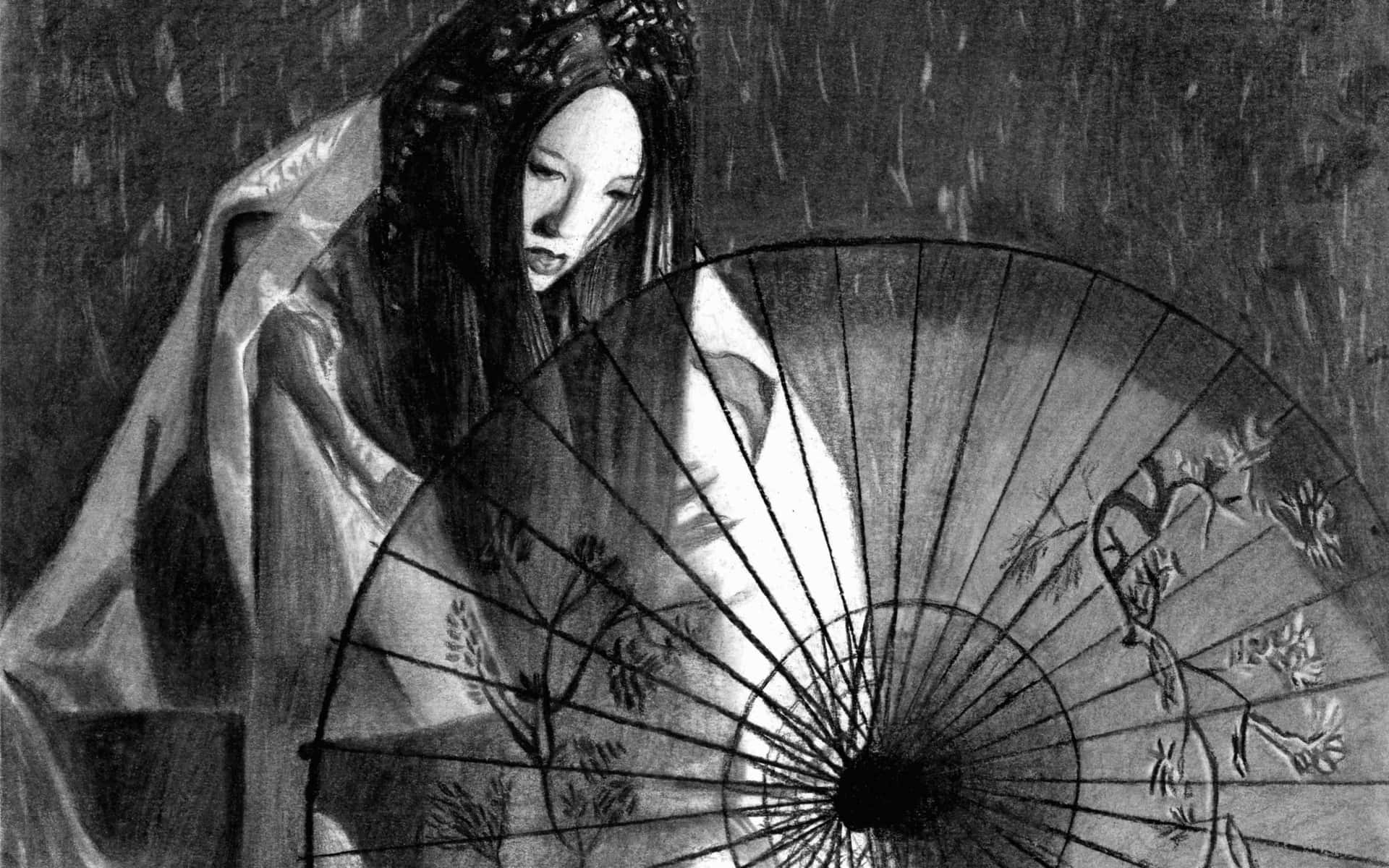 Download free Japan Black And White Woman Parasol Wallpaper