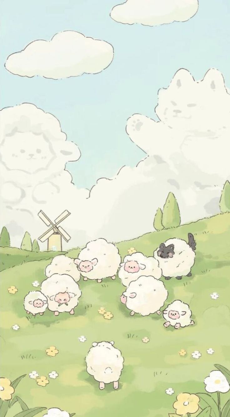 Sheeps Painting Wallpaper