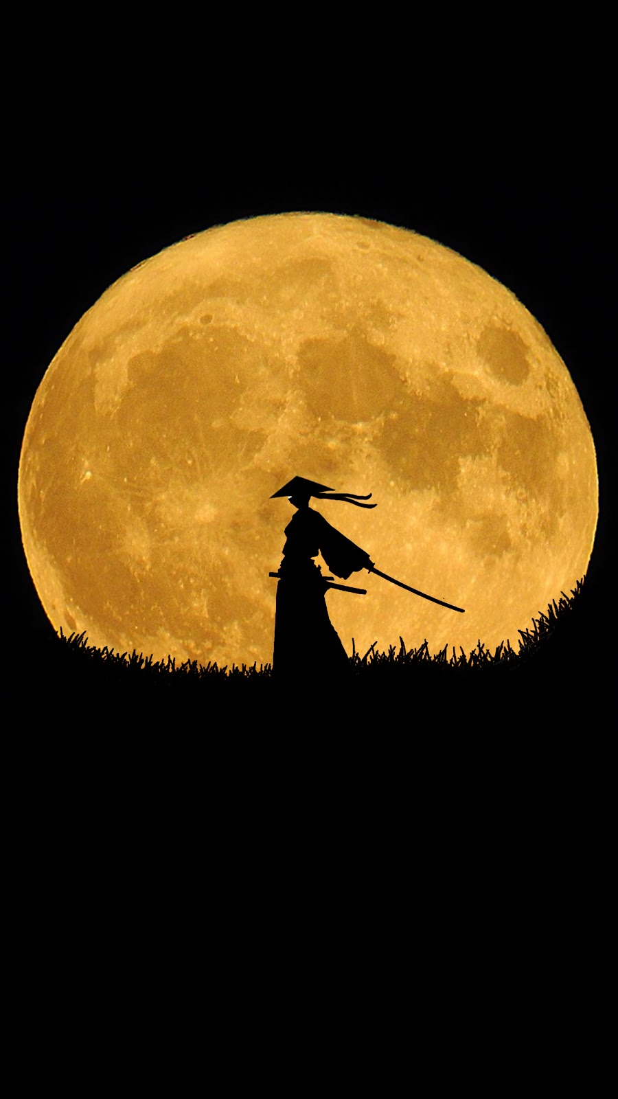 Samurai Full Moon Anime Minimalist Mobile Walls