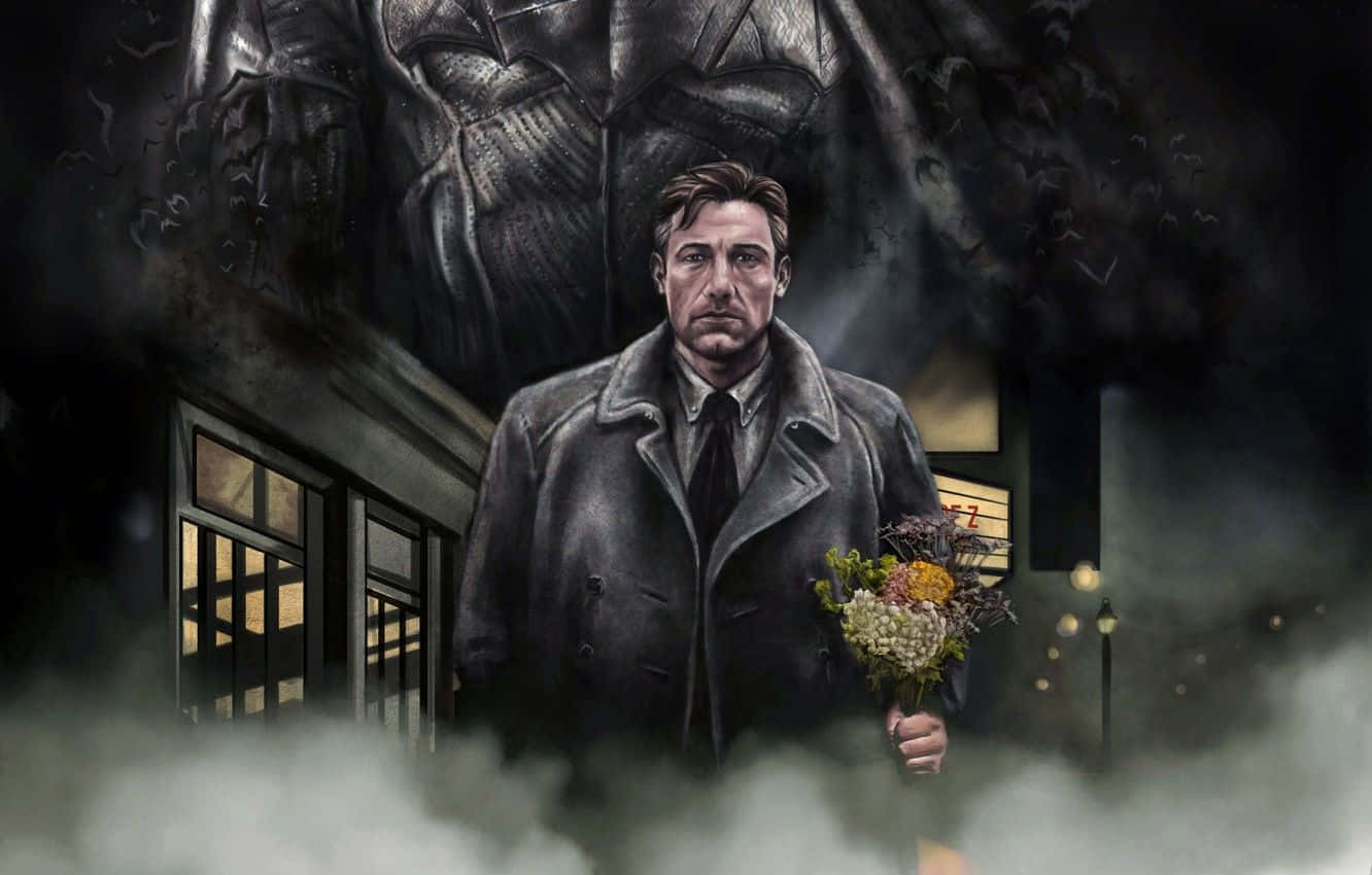 Download Bruce Wayne contemplating in his Batsuit Wallpaper