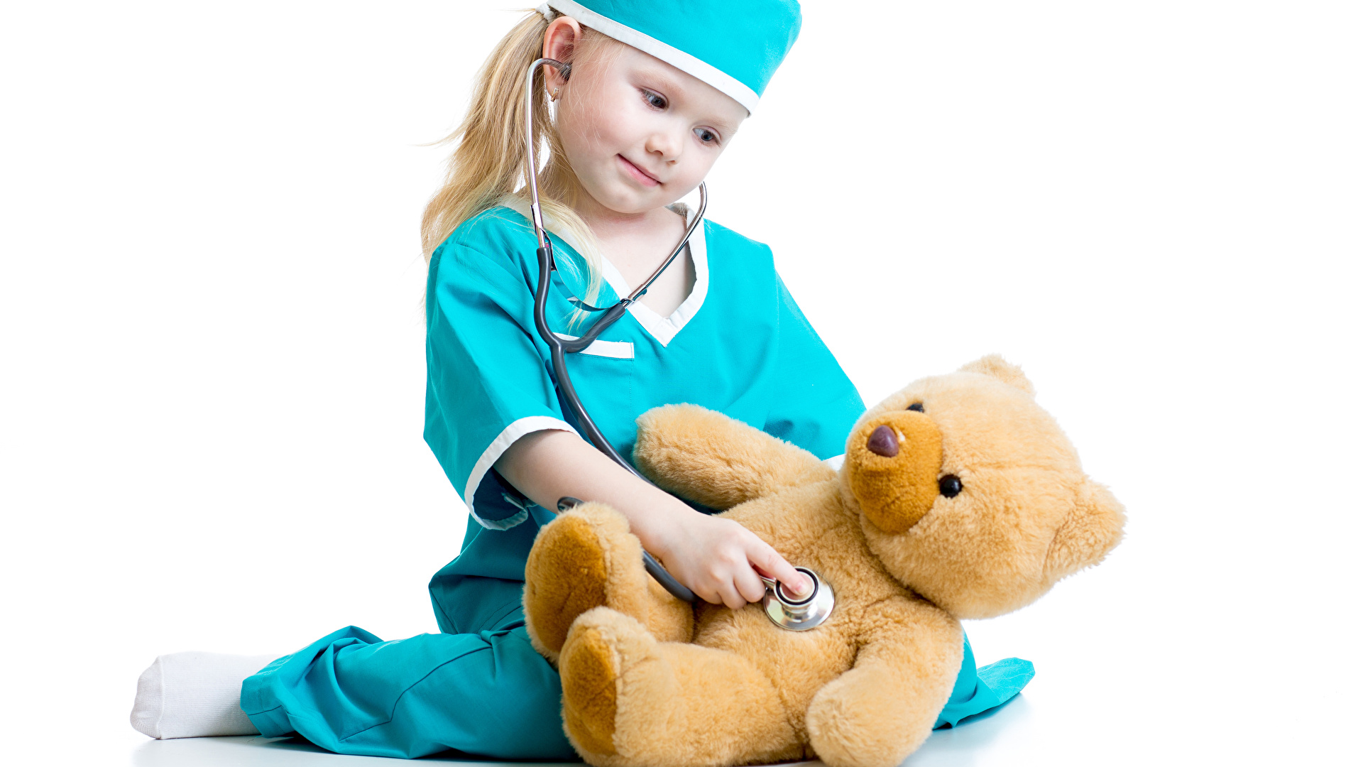 Wallpaper Little girls Nurse costume Children Winter hat 1920x1080