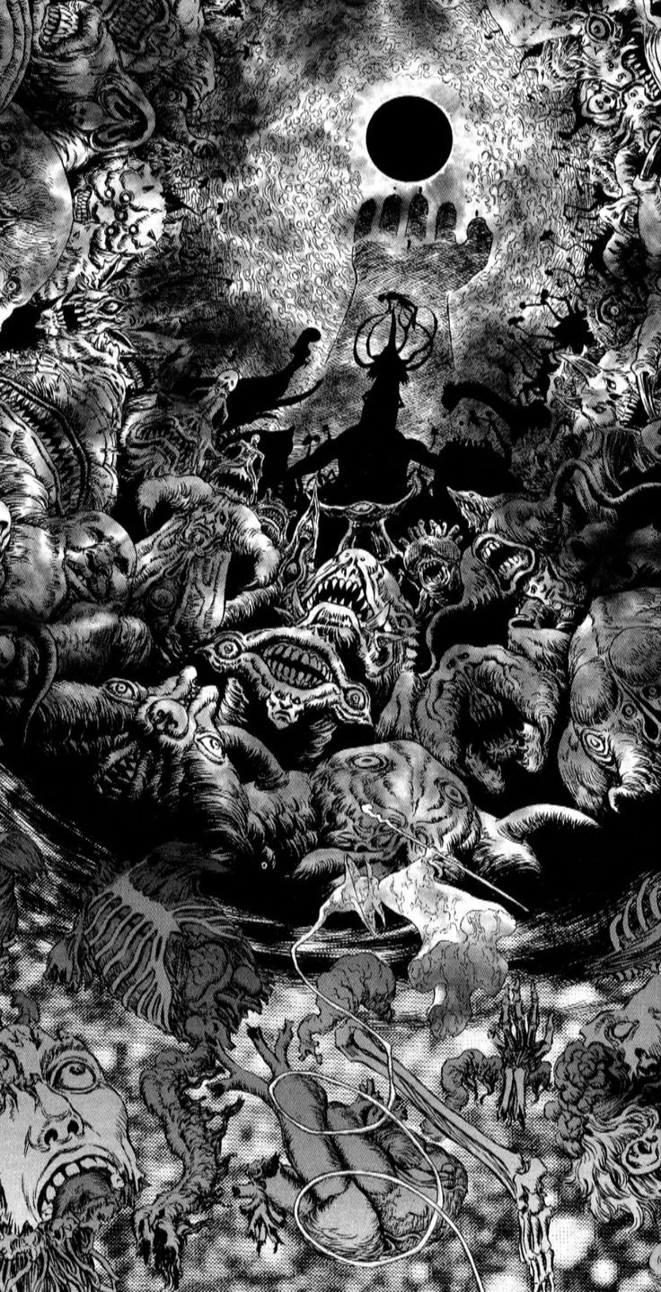 BERSERK. Anime art dark, Dark fantasy art, Black and white art drawing