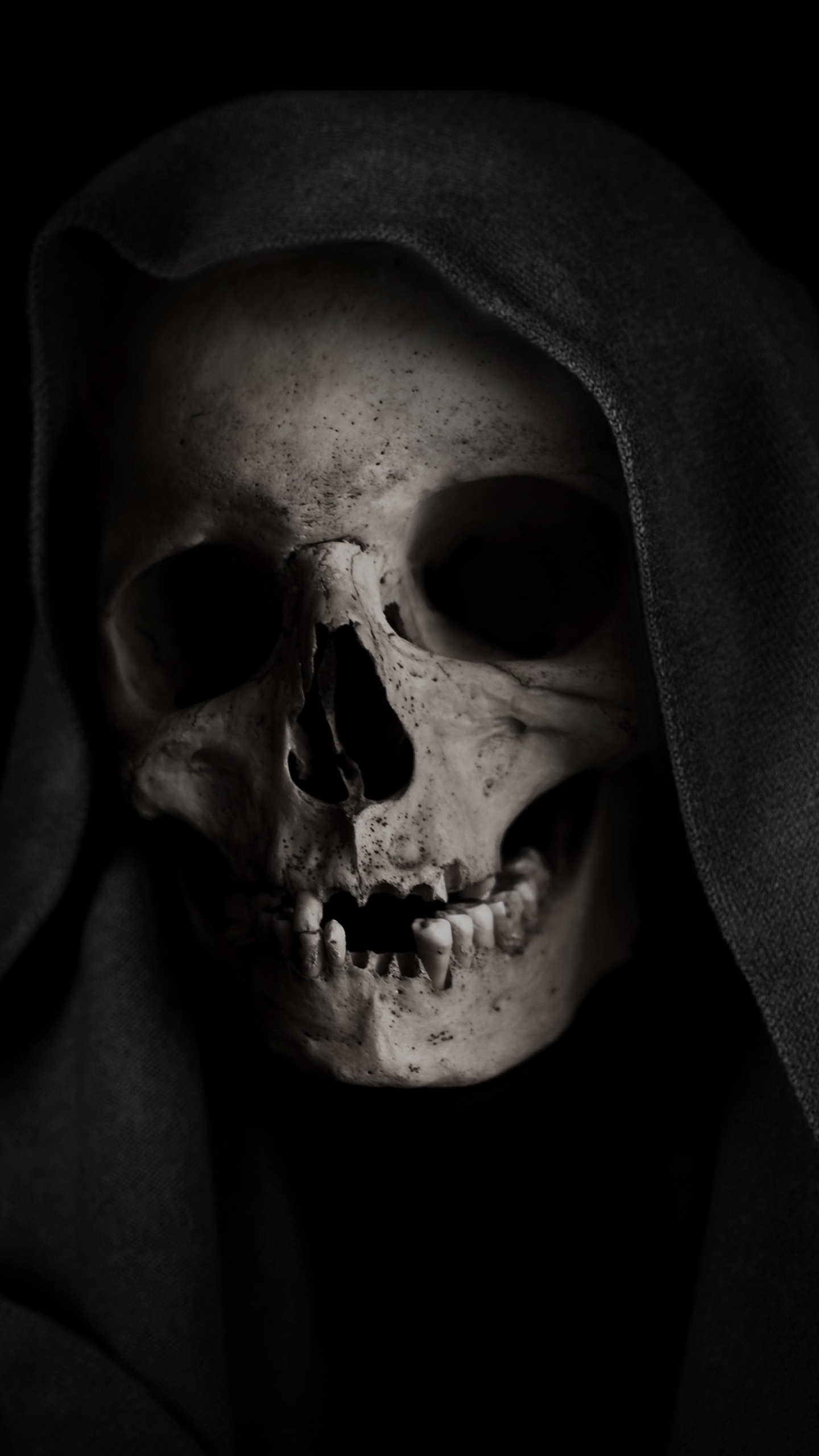 Grim Reaper Wallpaper 4K, Skull, Black background, Scary