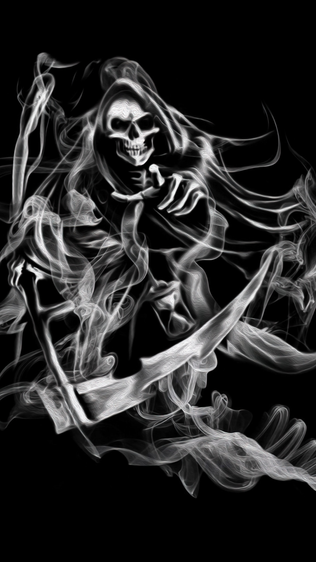 Grim Reaper Wallpaper 4K, Smoke, Spooky, Black background