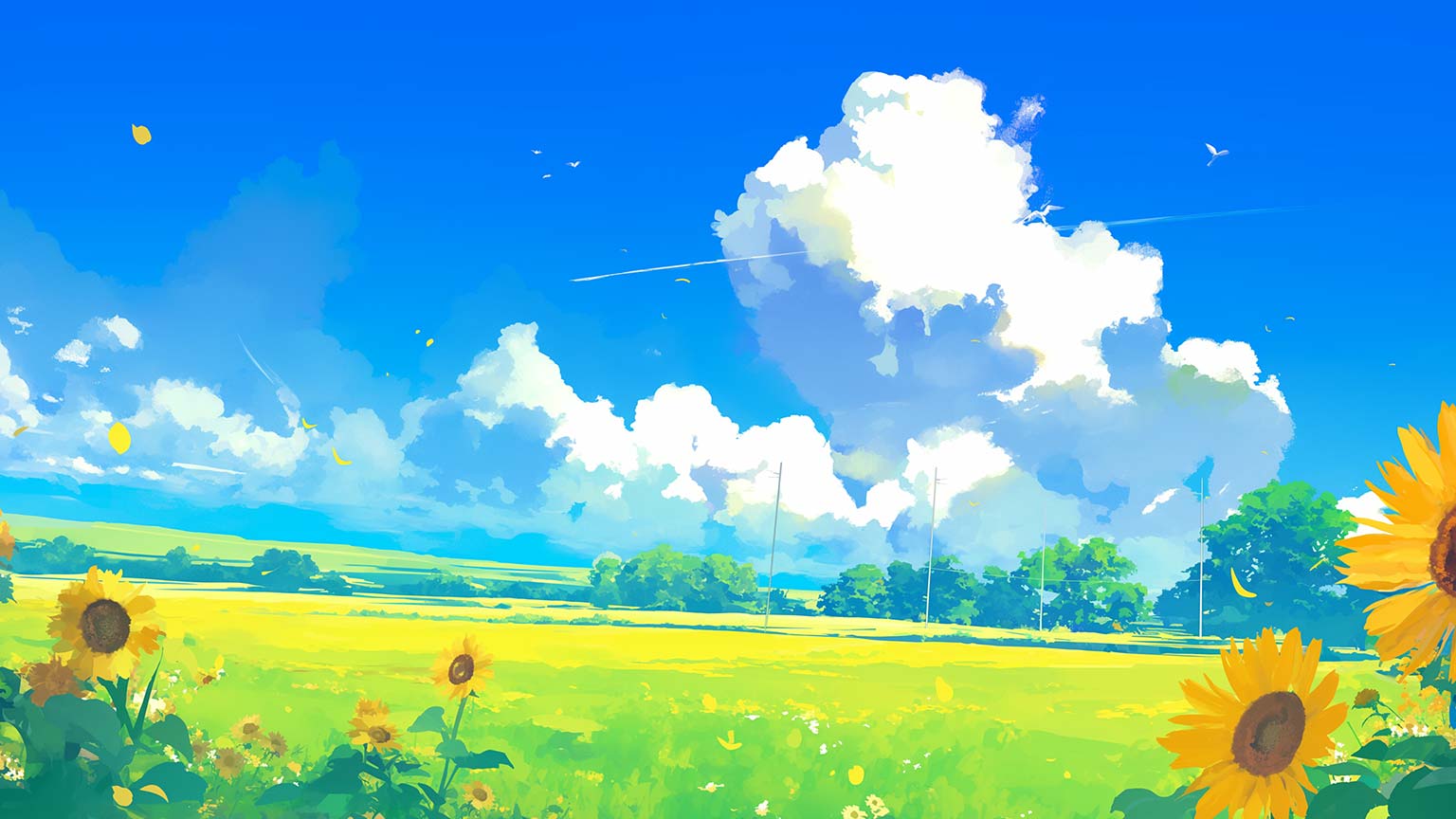 Sunflower Field & Clouds Desktop Wallpaper