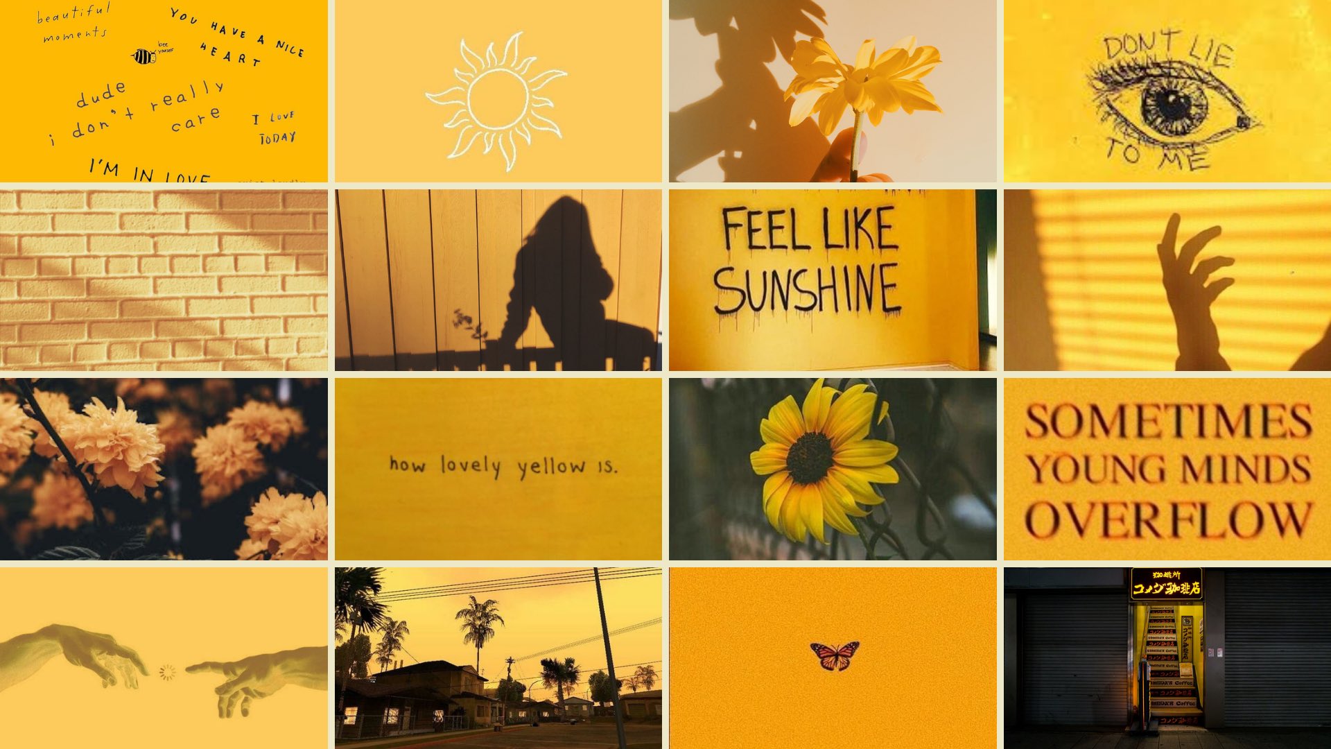 S U G K Y ᴮᴱ yellow collage wallpaper that I made for my laptop bg. Go ahead and use it! #desktopbackground #wallpaper #yellow #yellowaesthetic #sunfloweraesthetic #yellowcollage #collage #edit #