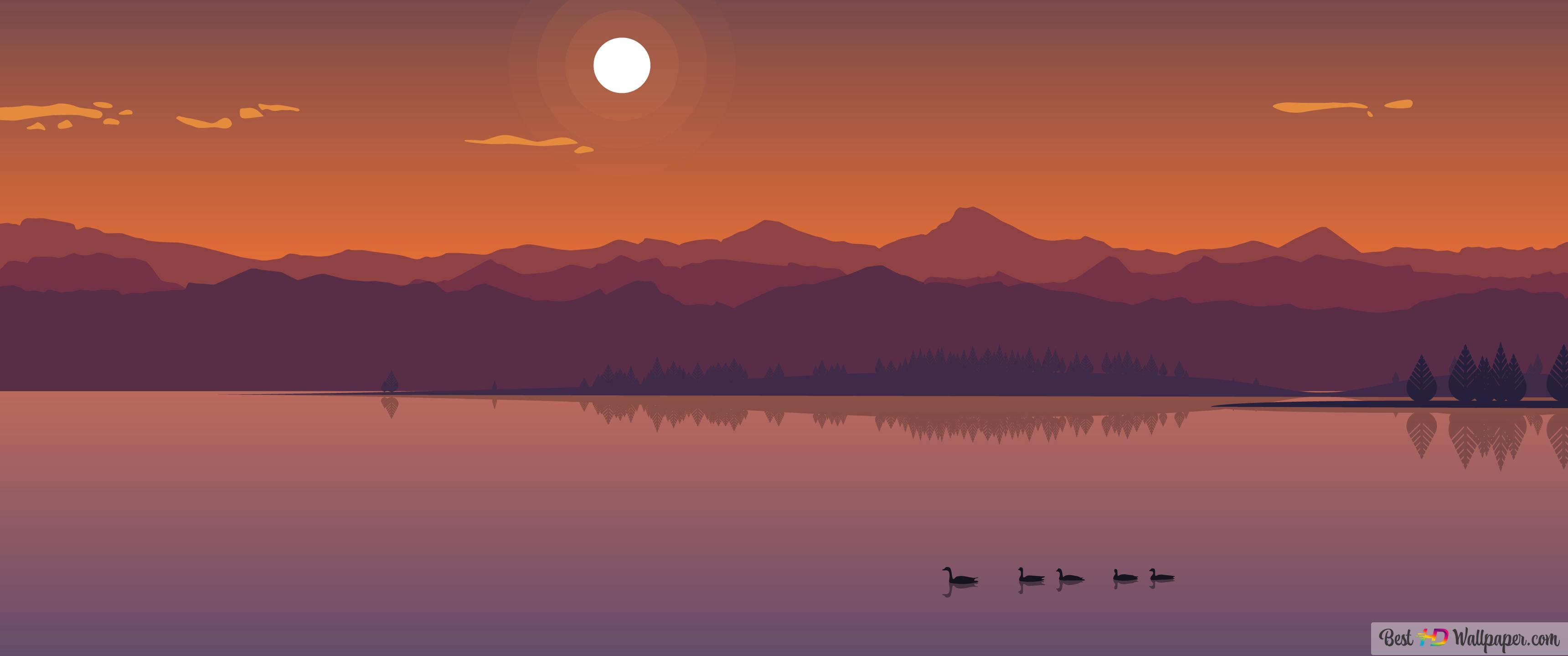 Sunset Lake Minimalist 4K wallpaper download