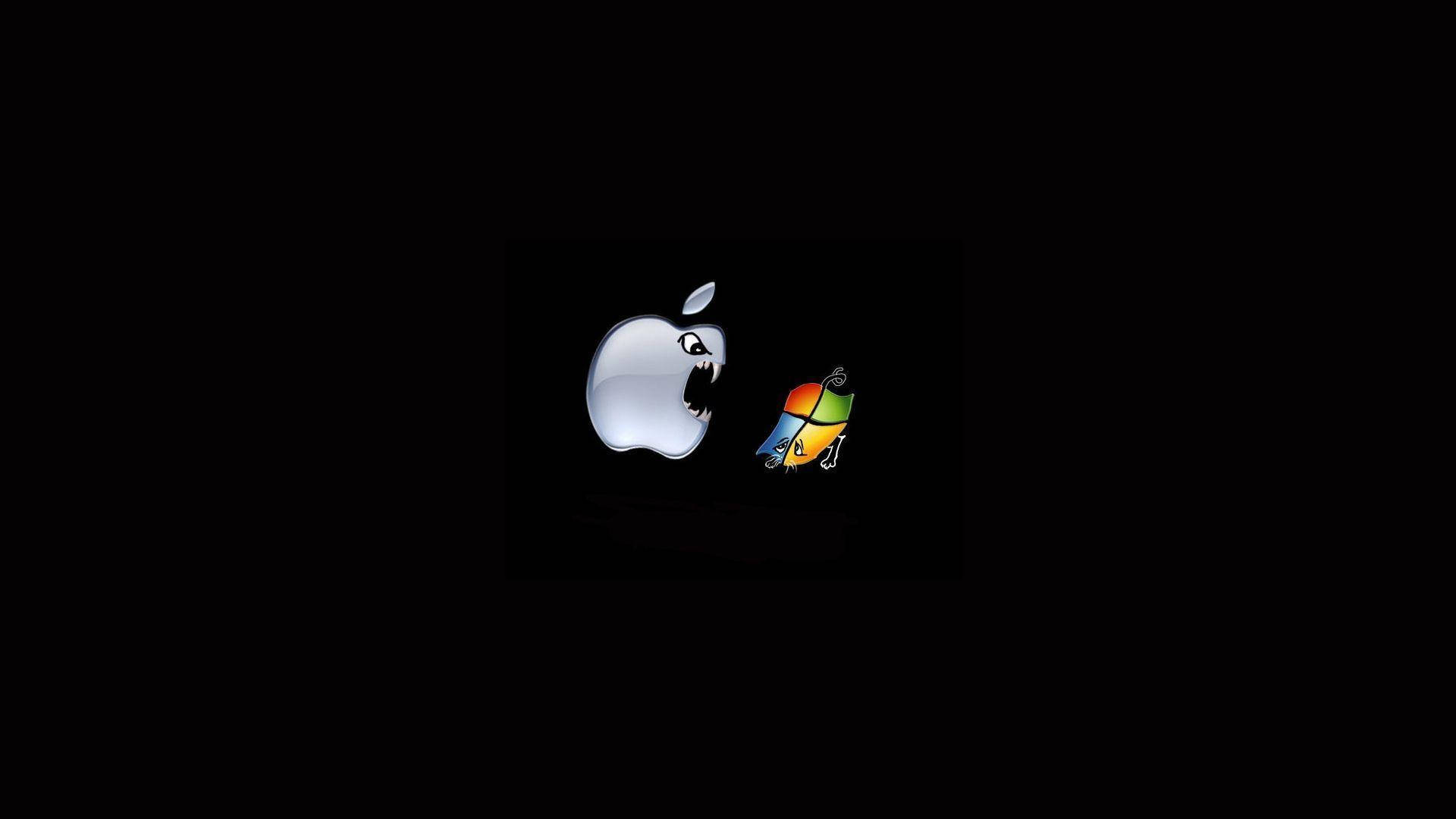 Download Funny Laptop Apple And Windows Logo Fighting Wallpaper