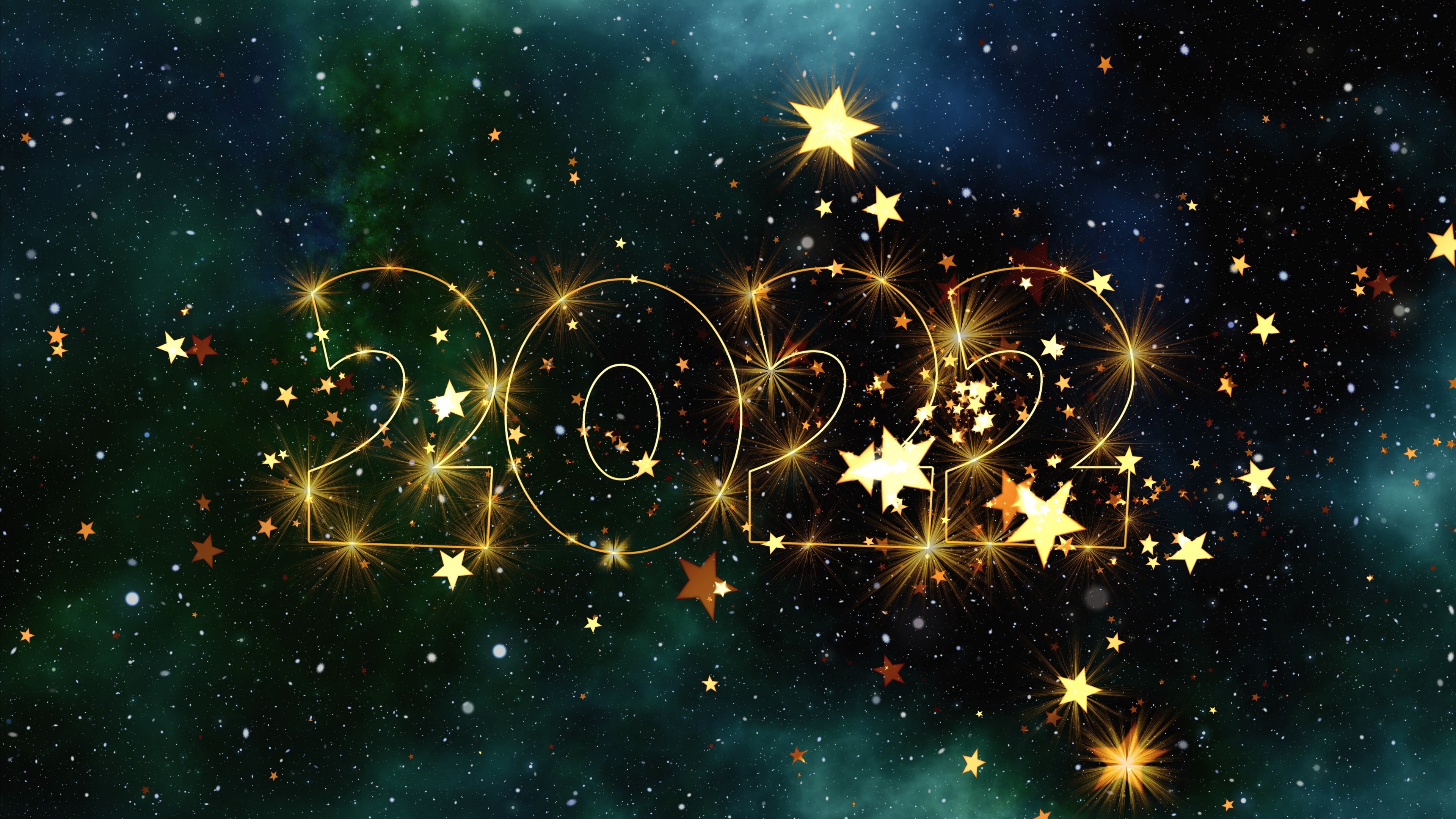 2022 New Year Wallpaper 4K, Glowing Stars, Happy New Year