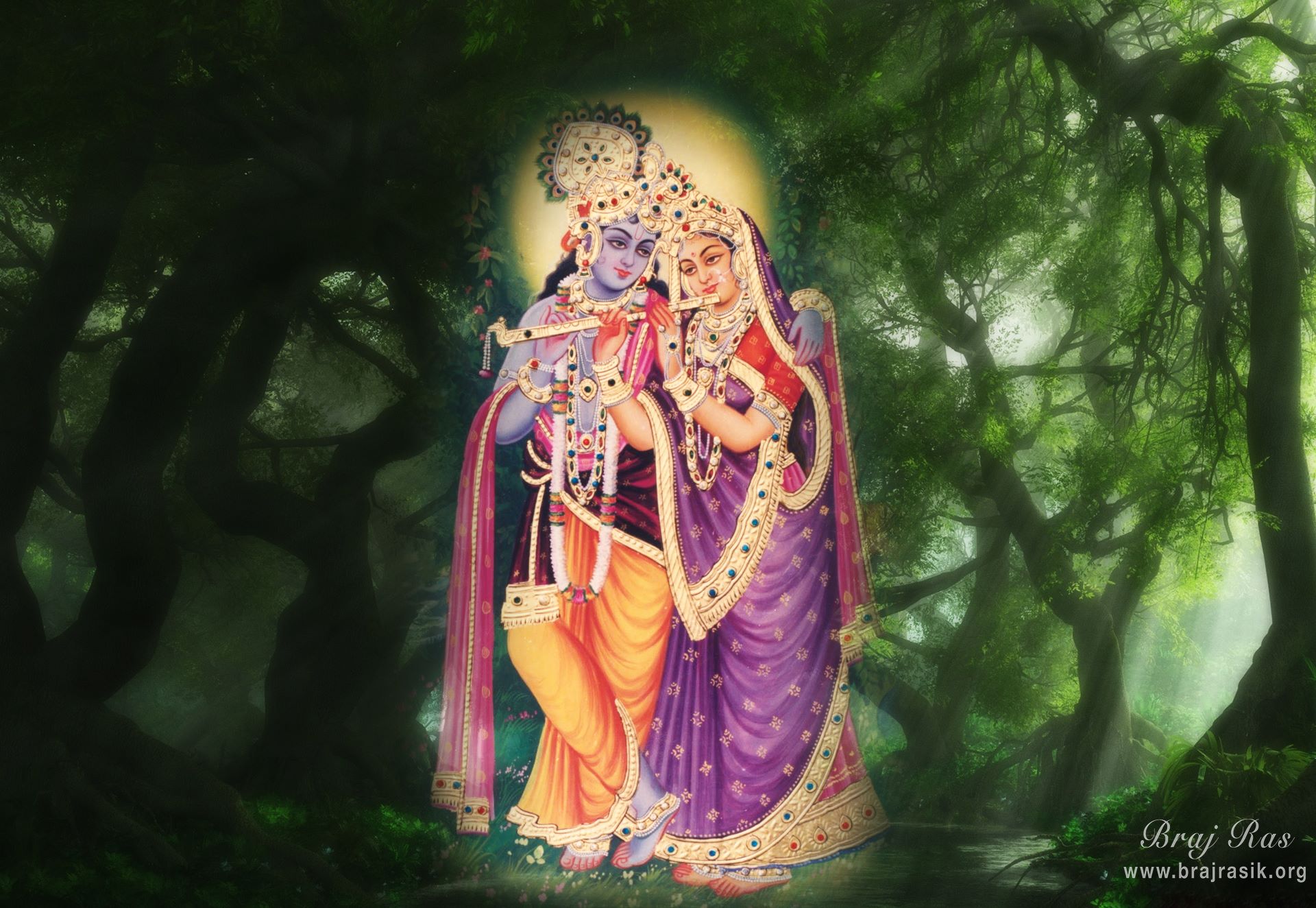 Shri Radha Krishn at Nikunj Vana. [Braj Ras desktop retouched wallpaper of Shri Radha Krishna]