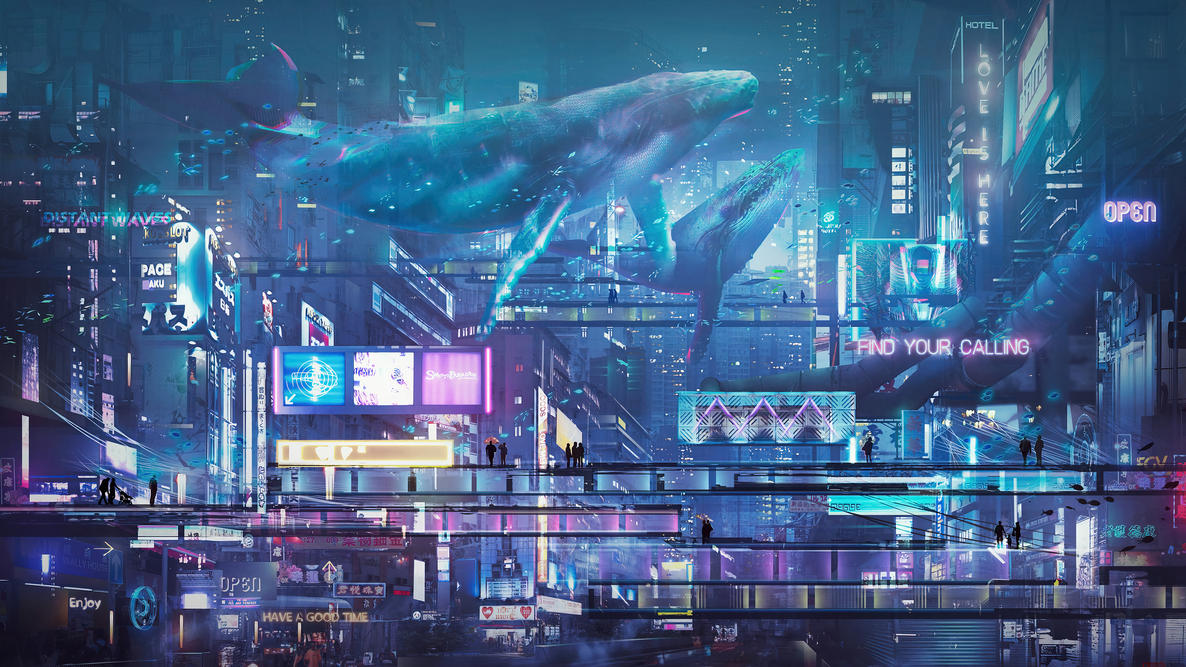 Cyberpunk Night City Hologram Wallpaper 4K HD PC h