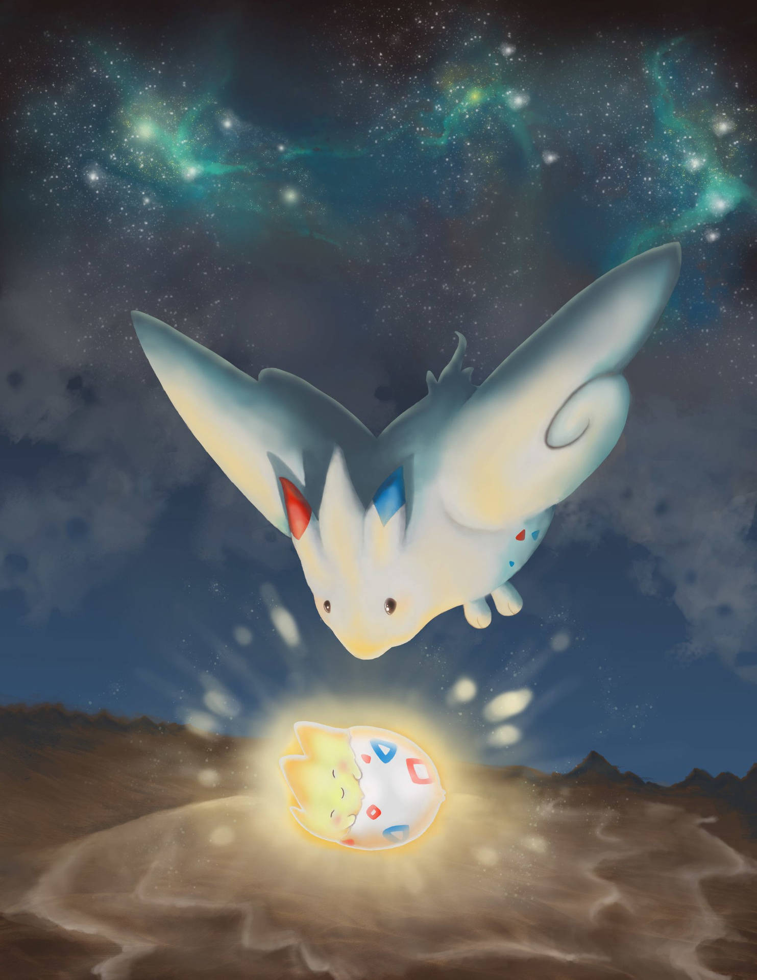 Download Togekiss Watching Togepi Wallpaper