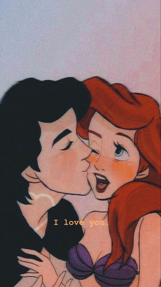 Little mermaid Ariel and Prince Eric wallpaper “I love you.”