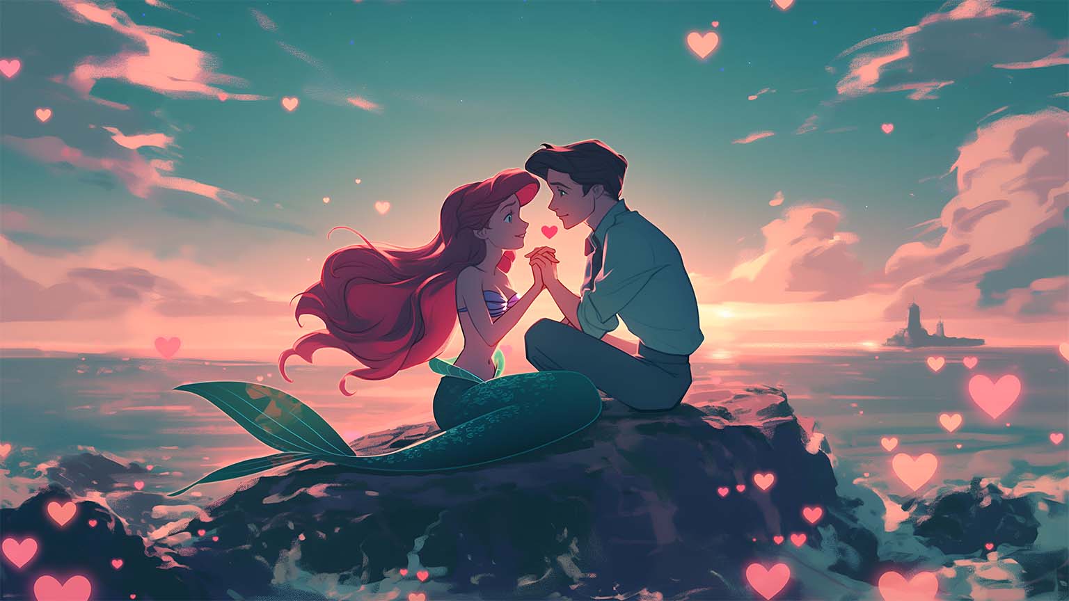 Ariel and Prince Eric Valentines Desktop Wallpaper