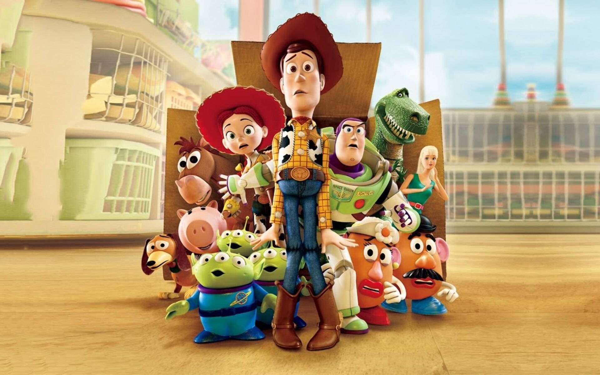 Download Toy Story 2 Characters In A Box Wallpaper