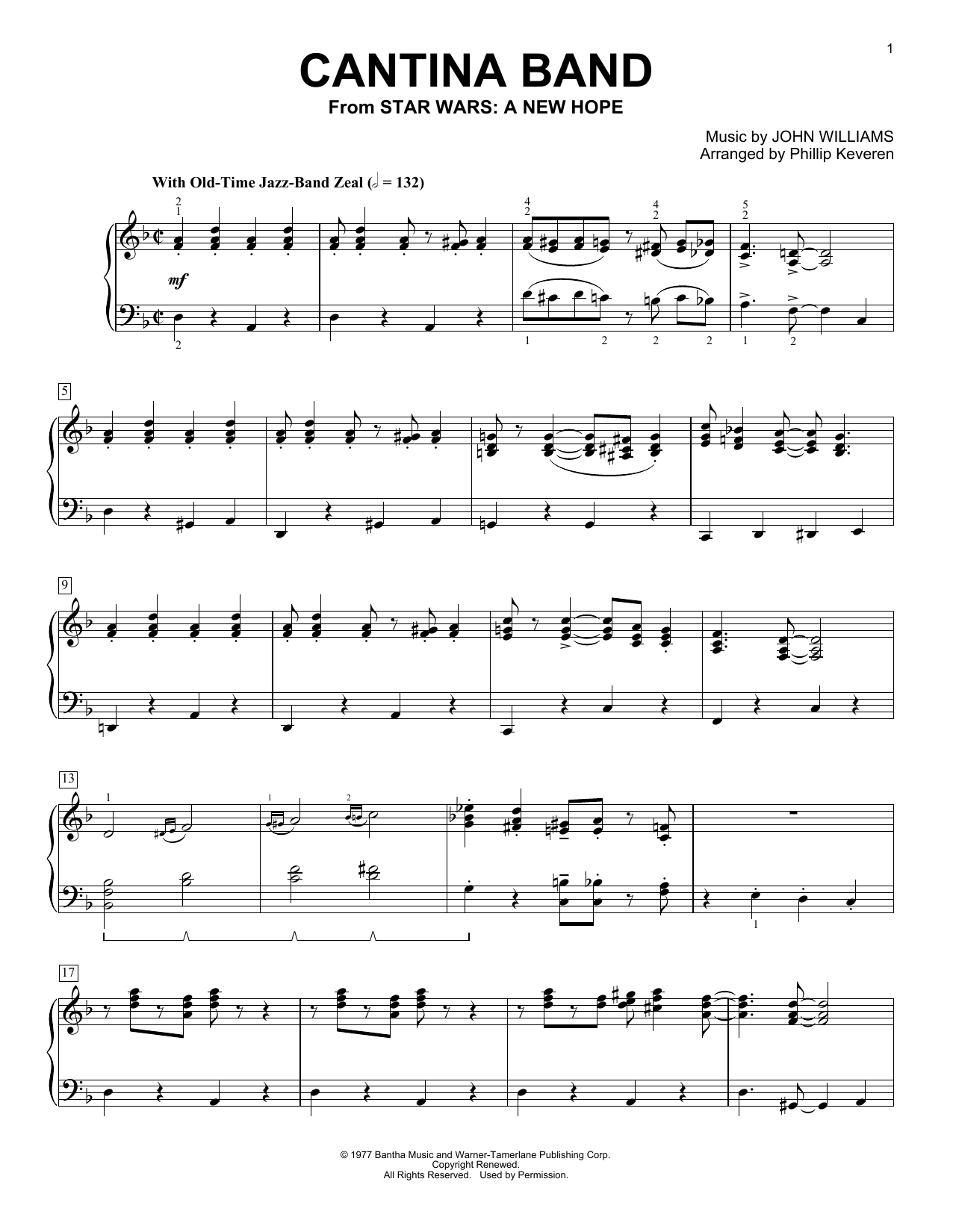 Download Cantina Band Williams. Big Note Piano Sheet Music PDF