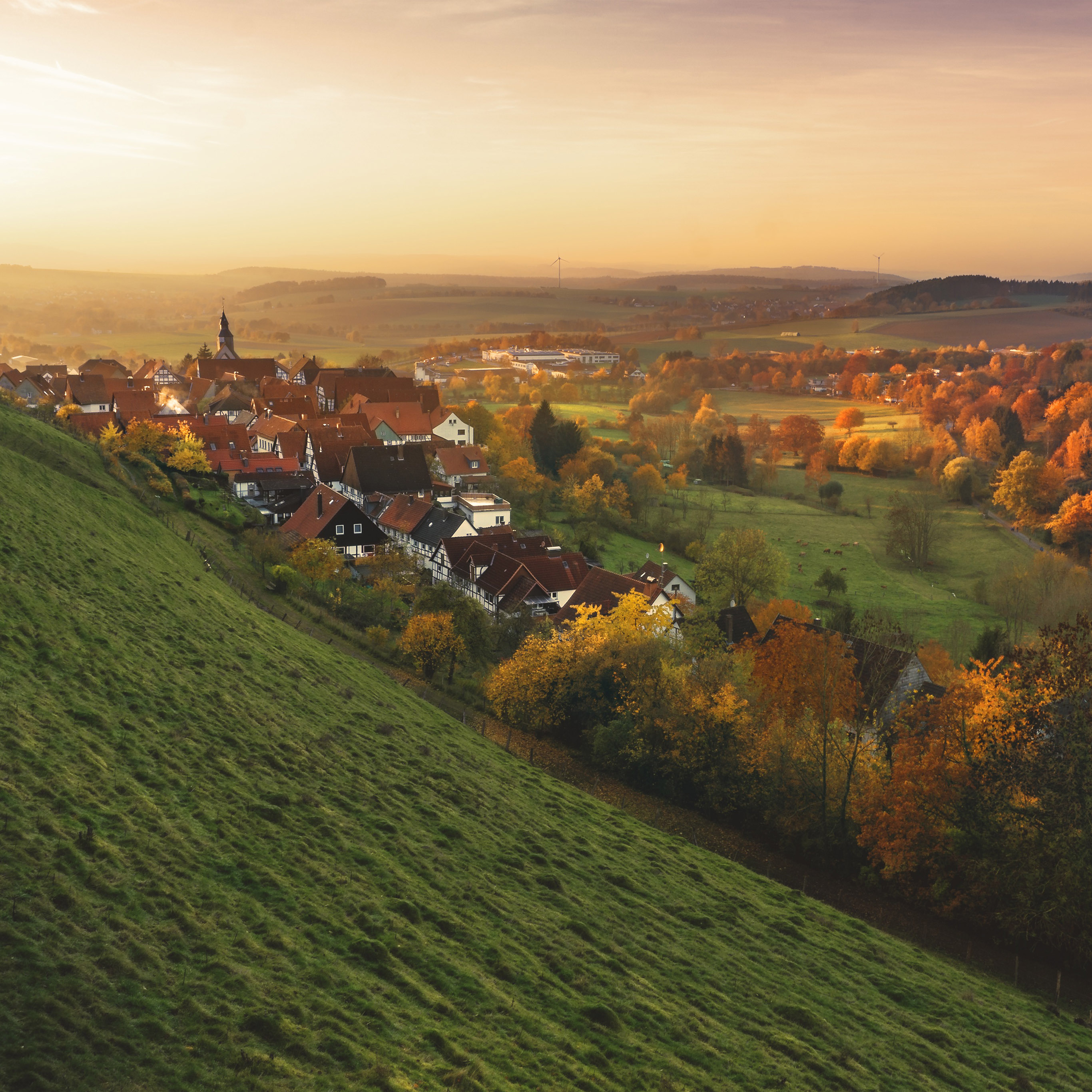 Peace Country Fall Mountain Town Tree Wallpaper