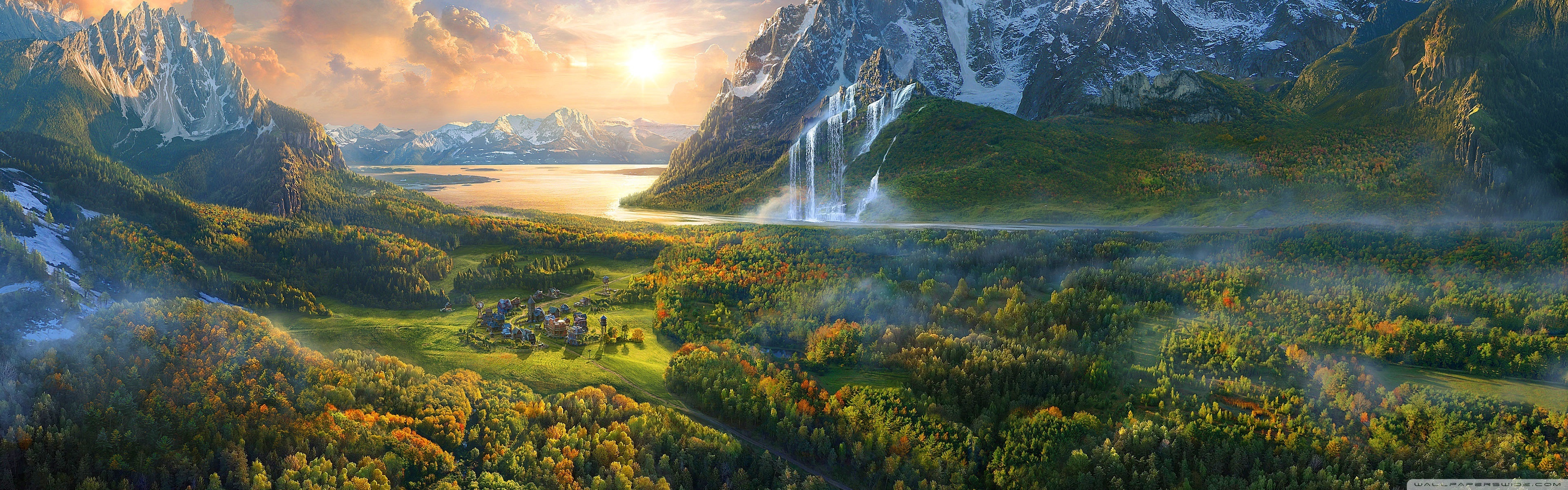 Small Village in the heart of the Wilderness 4K UHD Wallpaper for UltraHD Desktop and TV, Widescreen and UltraWide Display, Dual Monitor