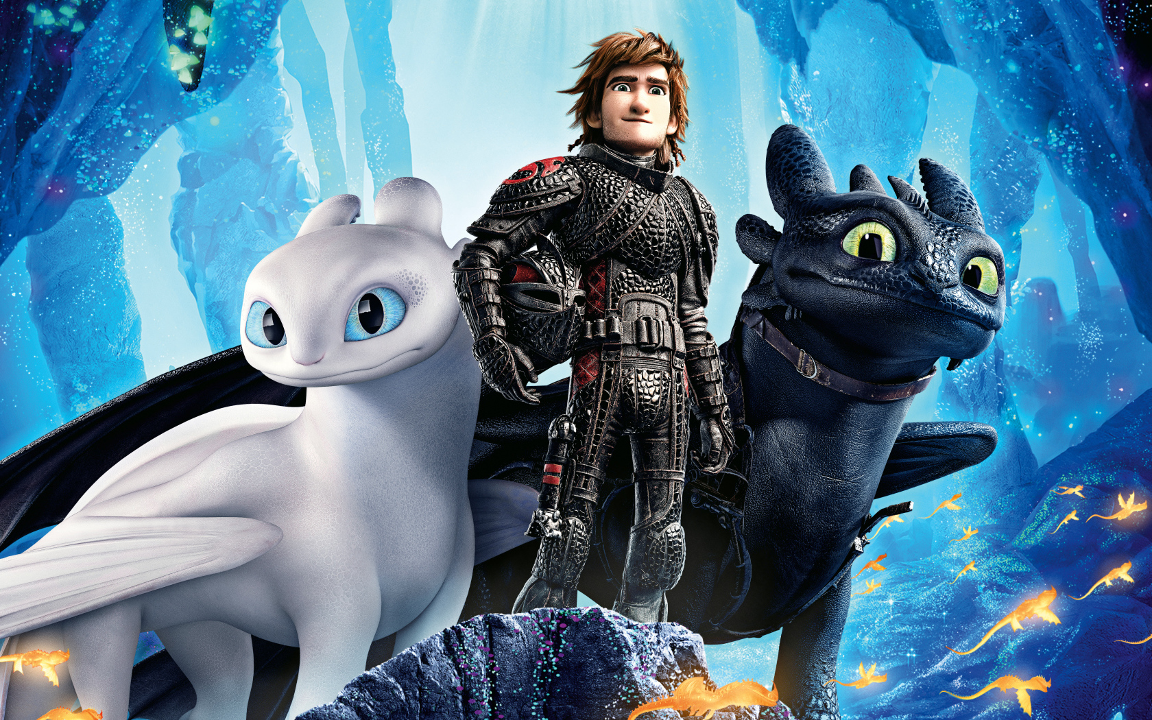 Hiccup and Dragons in the cartoon How to Train Your Dragon 3 Desktop wallpaper 1680x1050