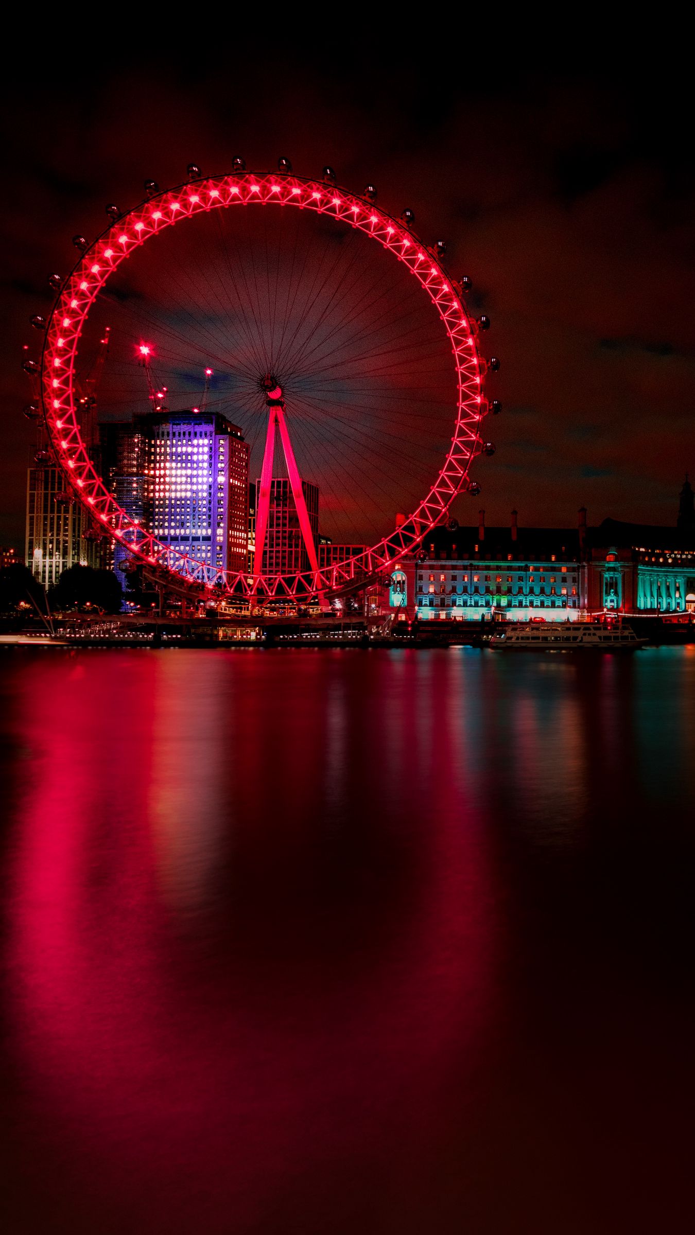 Download wallpaper 1350x2400 ferris wheel, night city, london, united kingdom iphone 8+/7+/6s+/for parallax HD background