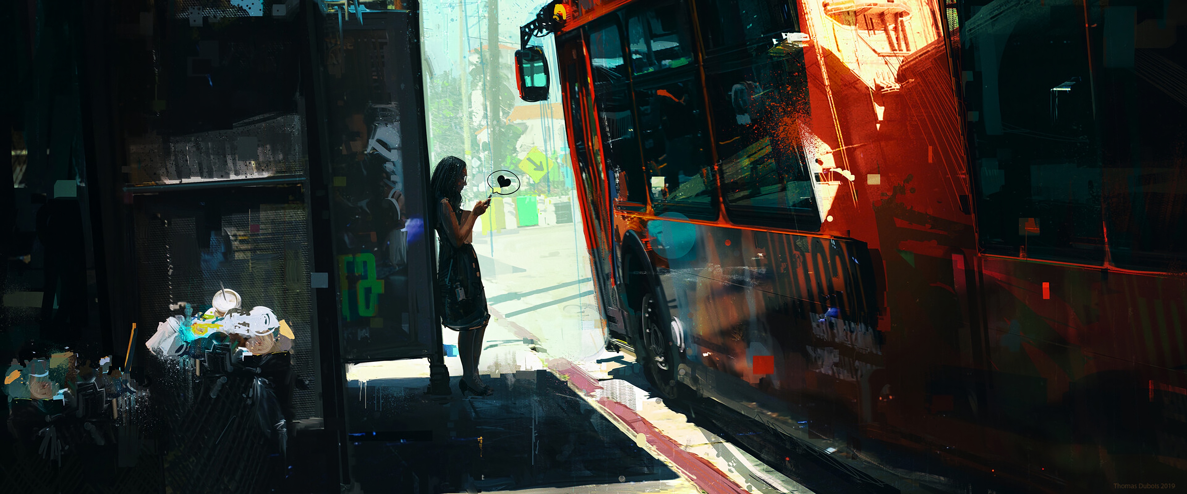 Girl Texting On Bus Side 4k Wallpaper, HD Artist Wallpaper, 4k Wallpaper Image, Background, Photos and Picture