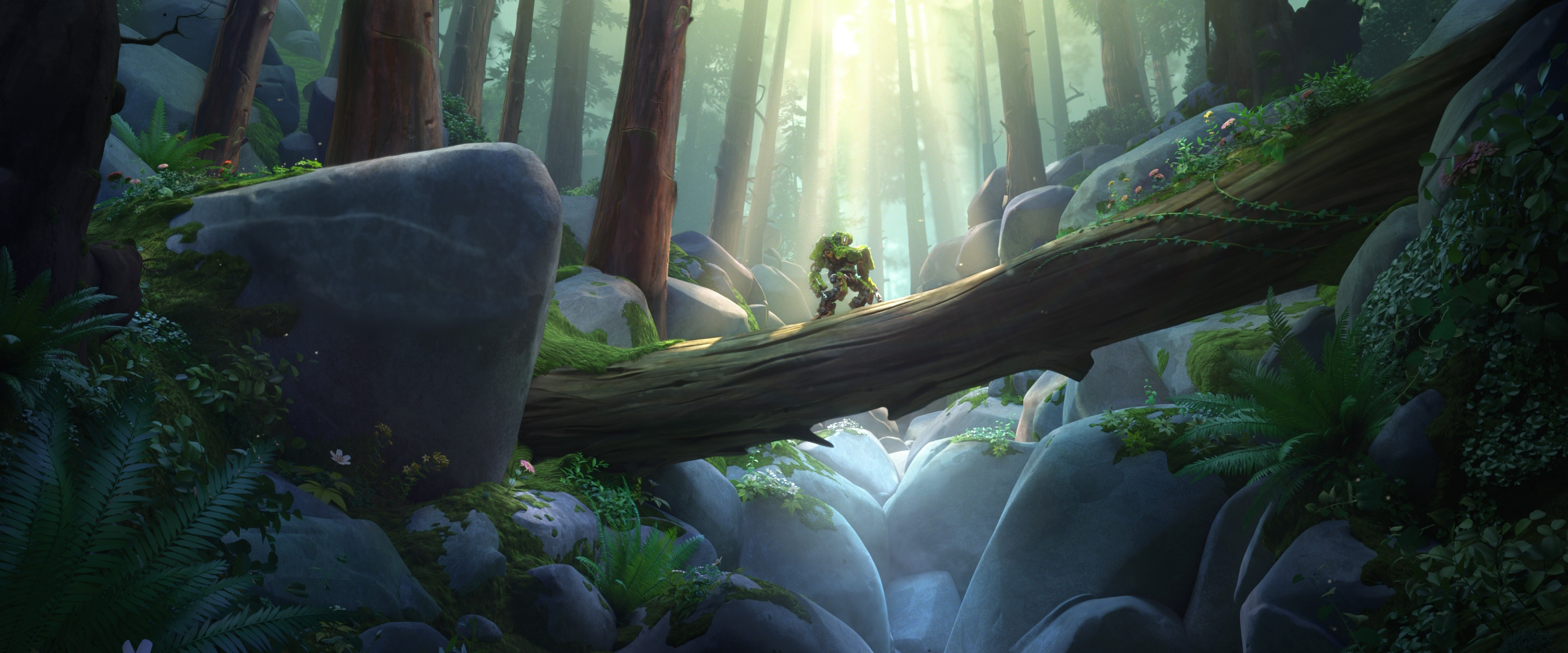 Picture Overwatch Robot bridge Fantasy forest vdeo game 3840x1600