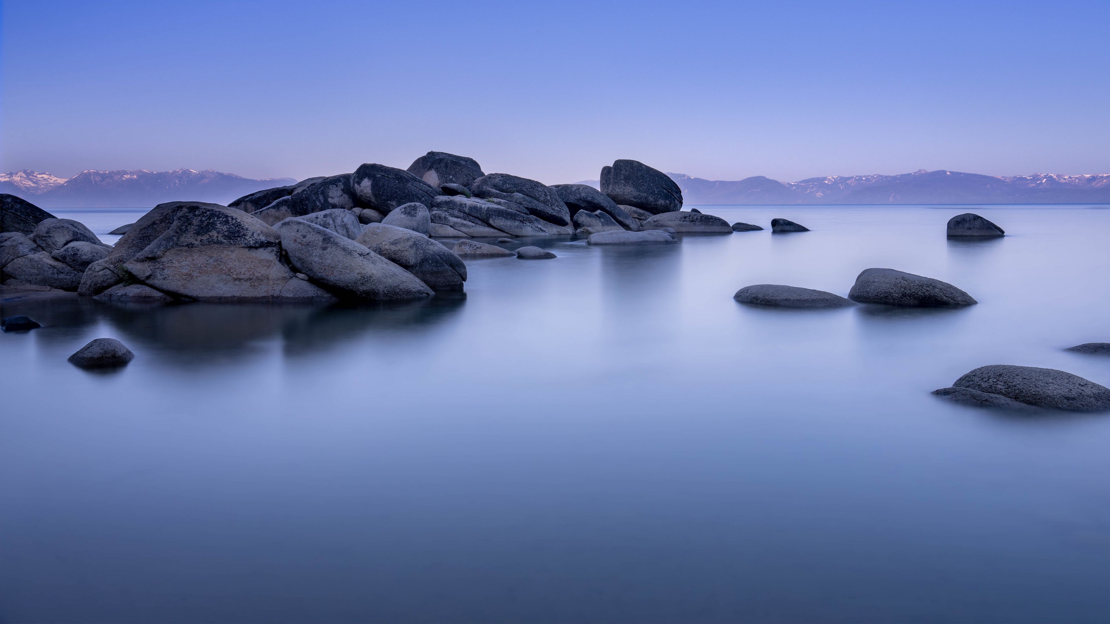 Download wallpaper 3840x2160 lake tahoe, tahoe, lake, stones, landscape, nature, silence 4k uhd 16:9 HD background