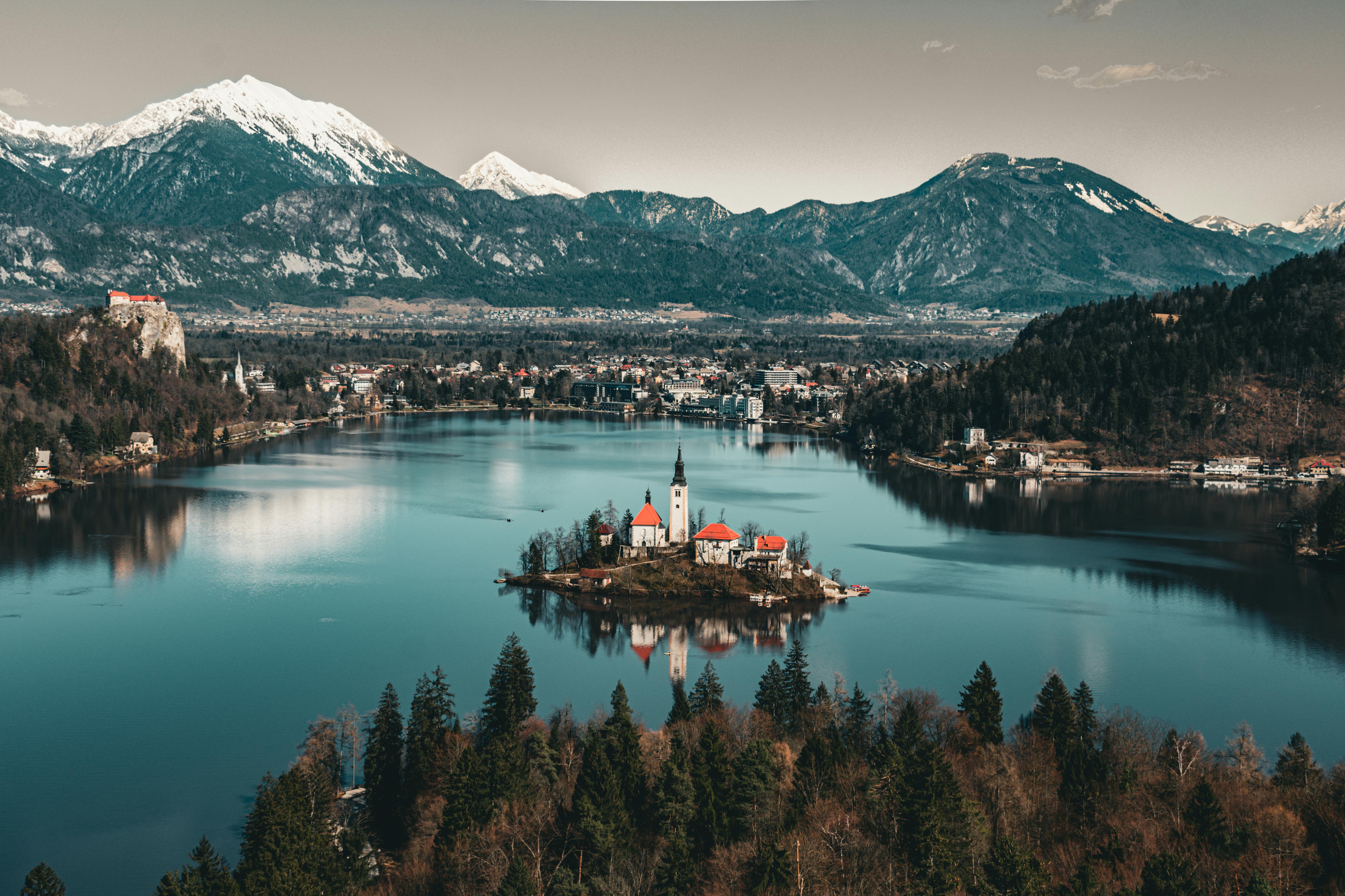 Lake and Town of Bled Surrounded by the Alps · Free