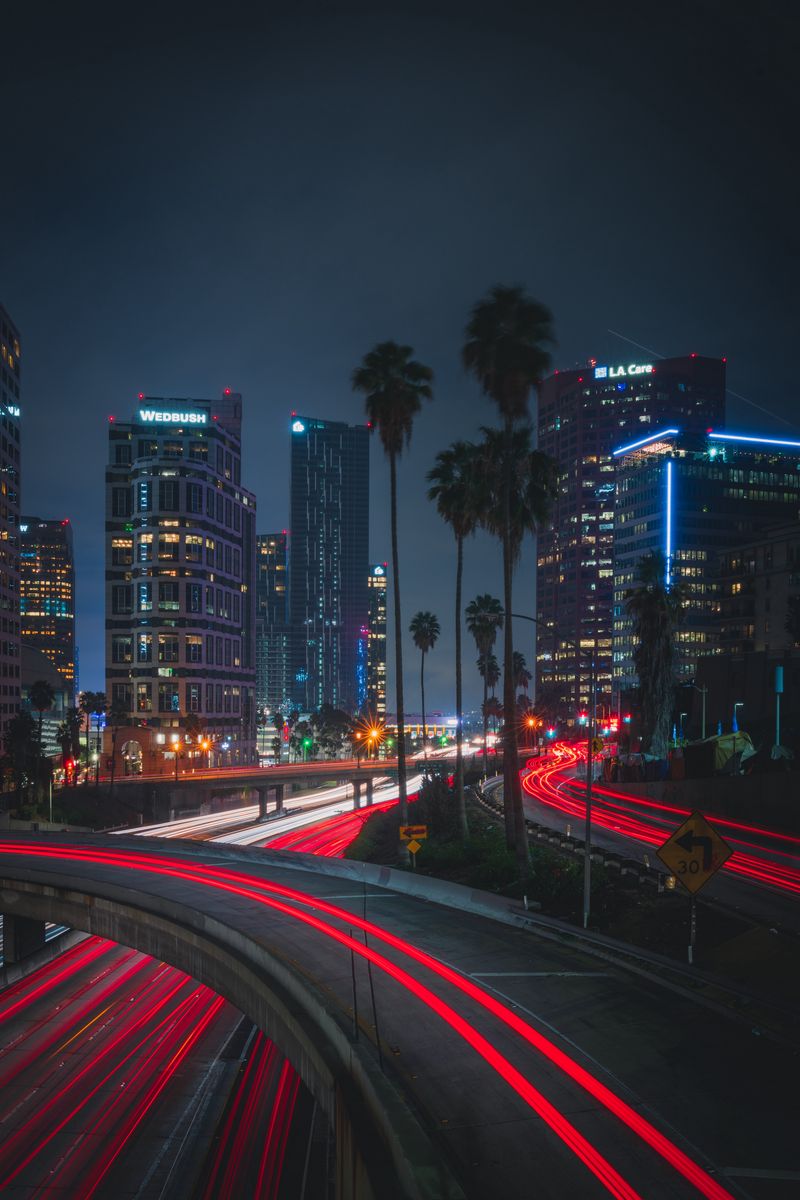 Download Wallpaper 800x1200 Night City, Roads, City Lights, Traffic, Palm Trees Iphone 4s 4 For Parallax HD Background