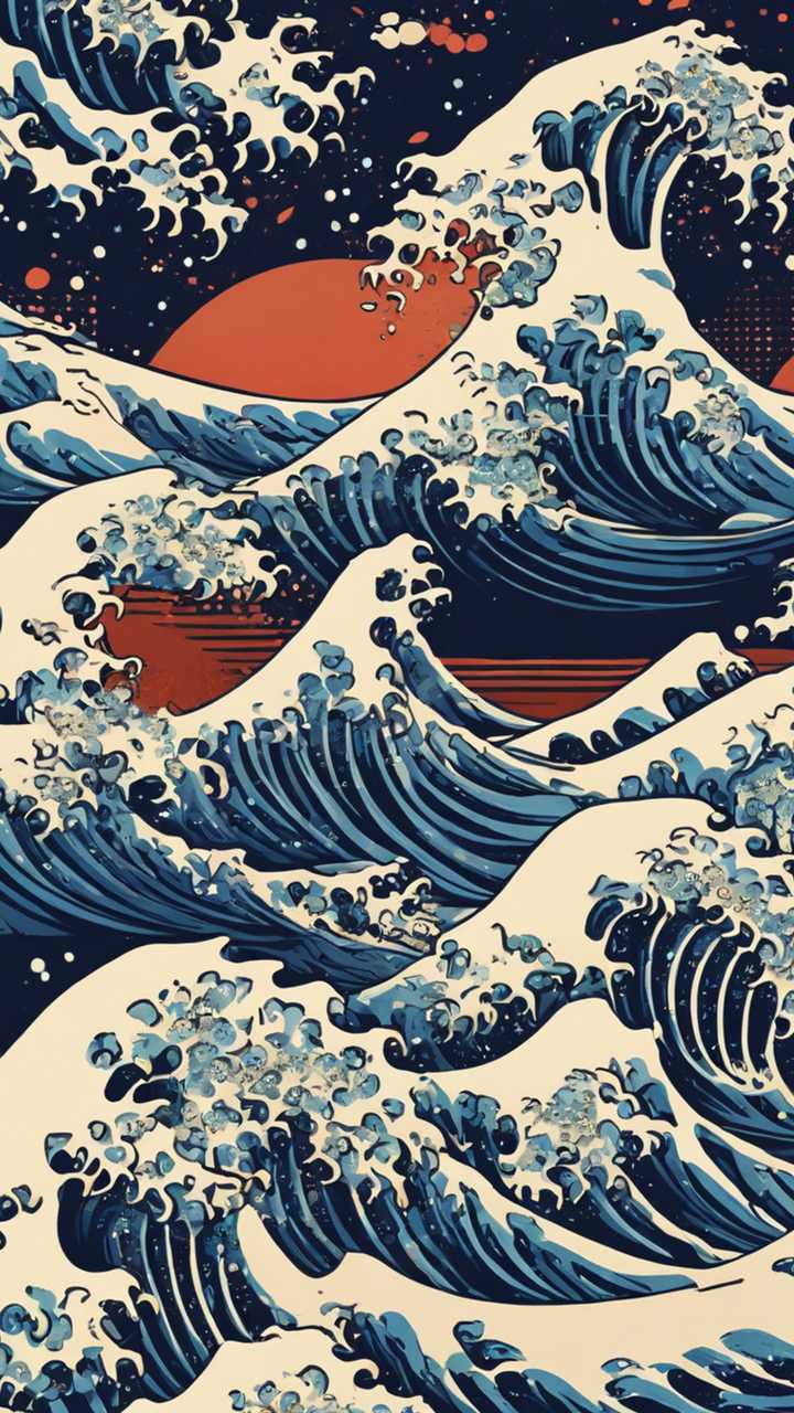 A vivid illustration of the Great Wave off Kanagawa. Wallpaper [d5899317f88b4ef48439]