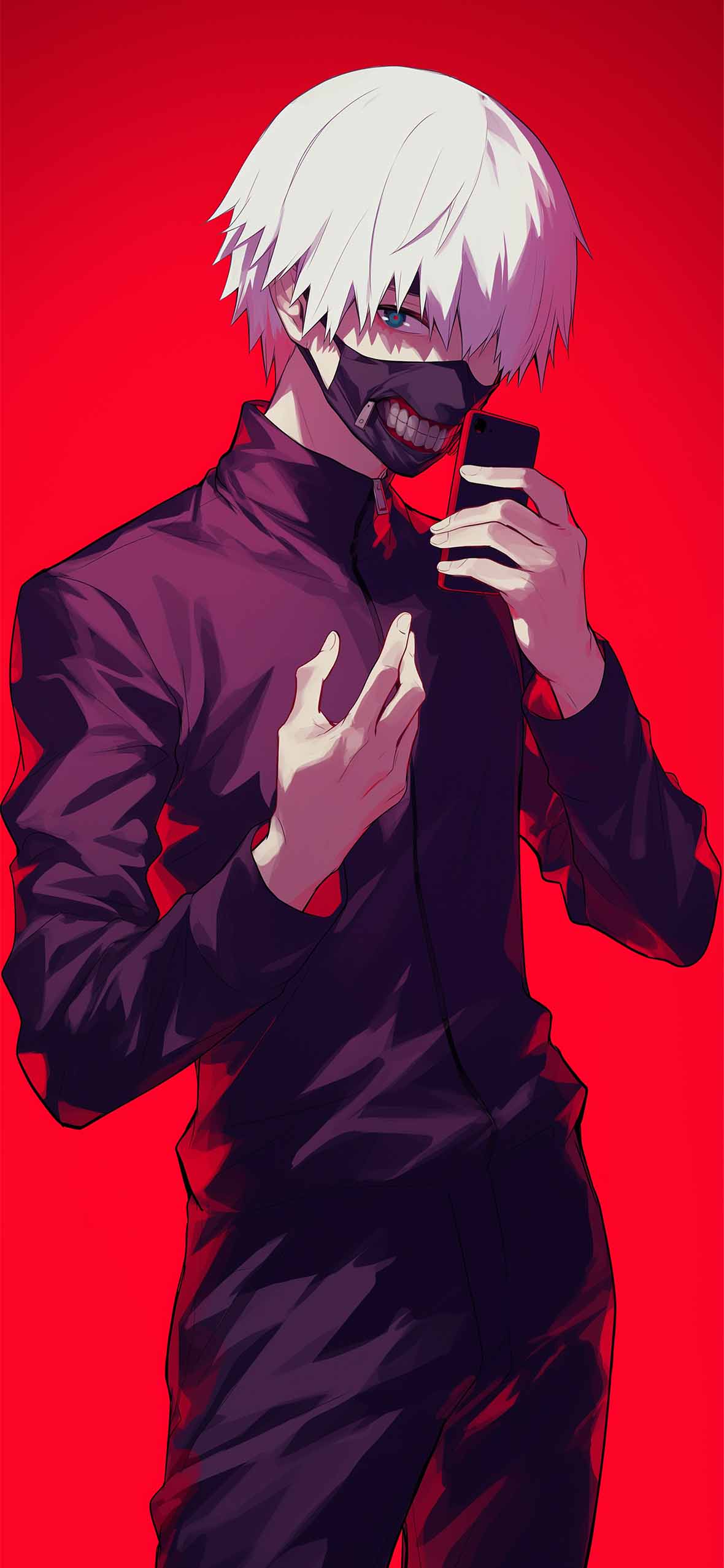 Kaneki Ken with Cell Phone Red Wallpaper Wallpaper HD