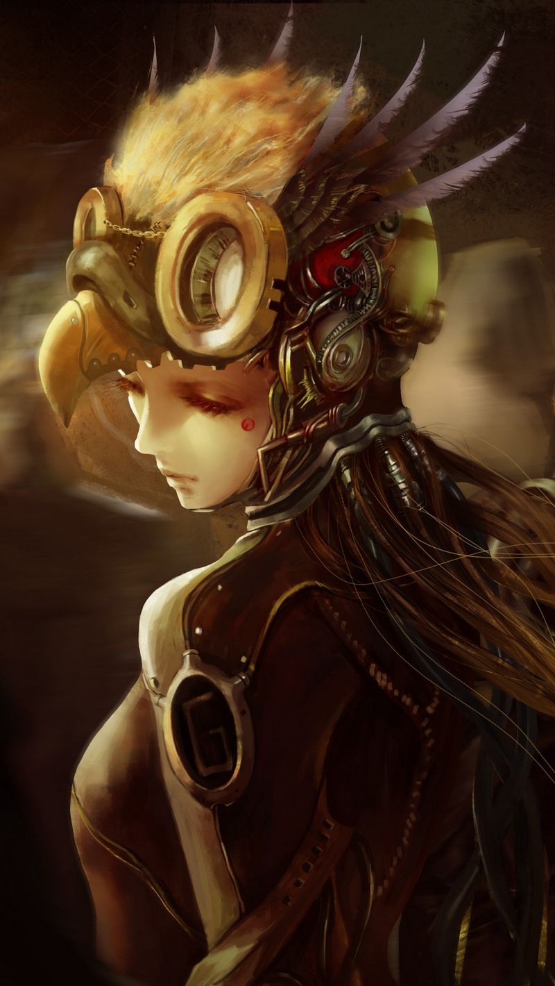 Download Wallpaper 800x1420 Art, Steampunk, Mask, Armor, Girl, Boy Iphone Se 5s 5c 5 For Parallax HD Background