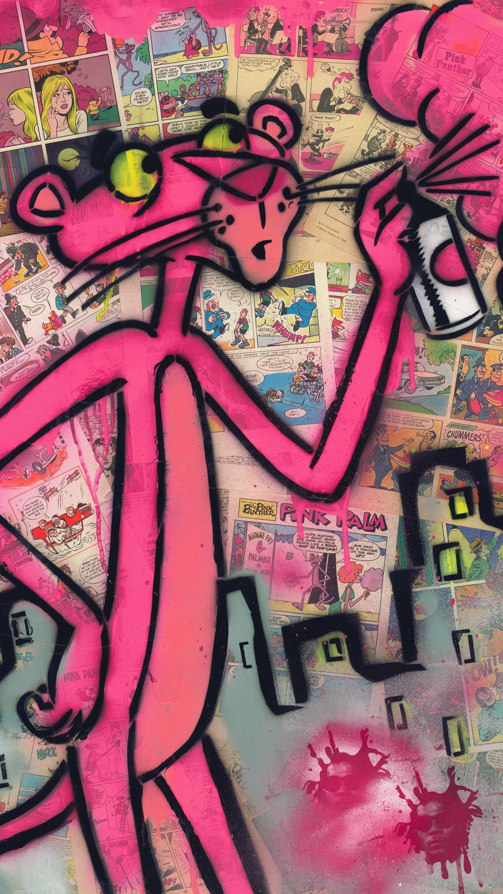 Wallpaper Pink Panther Art, Painting, Graffiti, Street Art, Canvas, Background Free Image