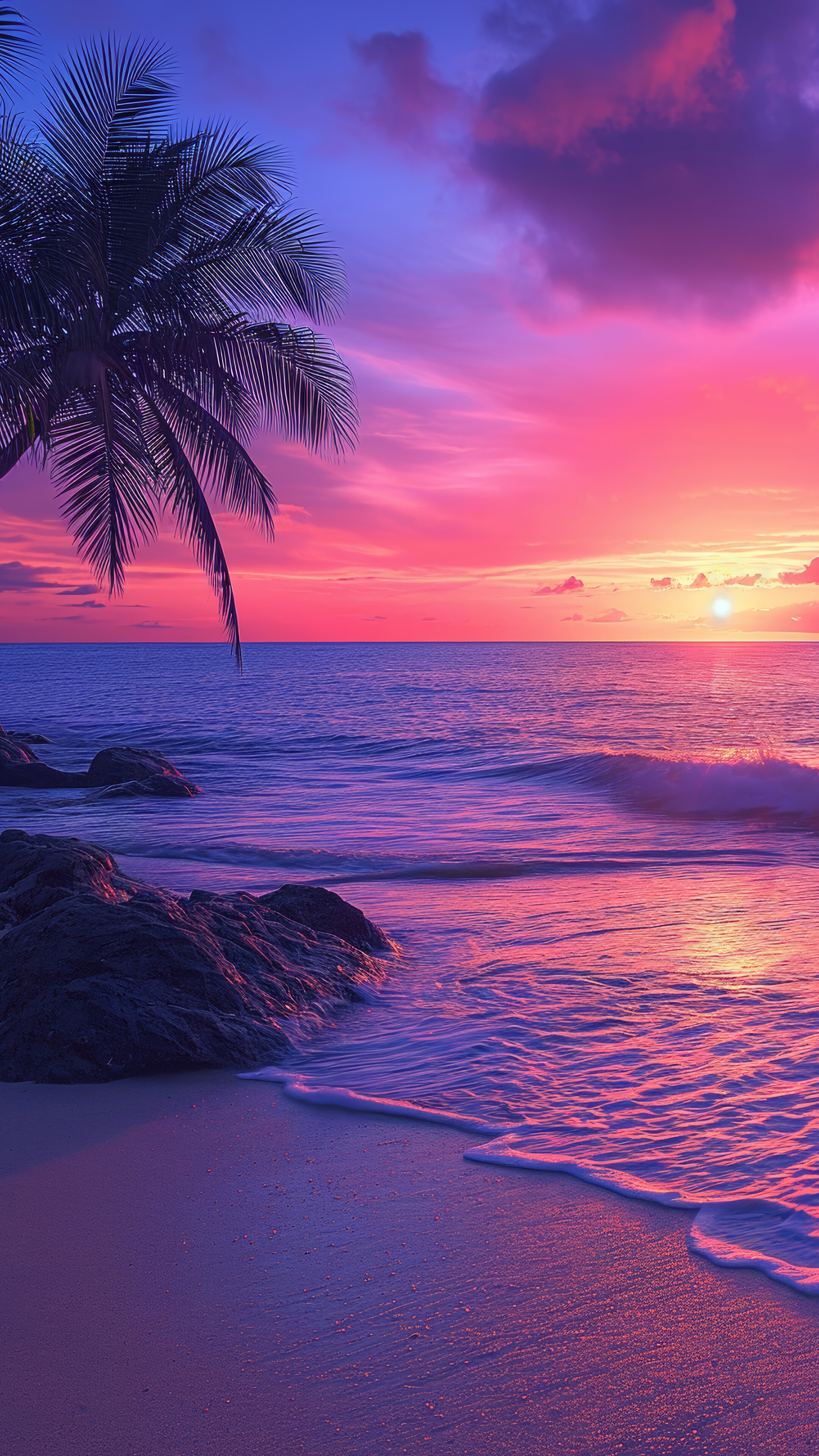 Beach Ocean Waves Sunset Clouds Scenery 4K Wallpaper iPhone HD Phone a