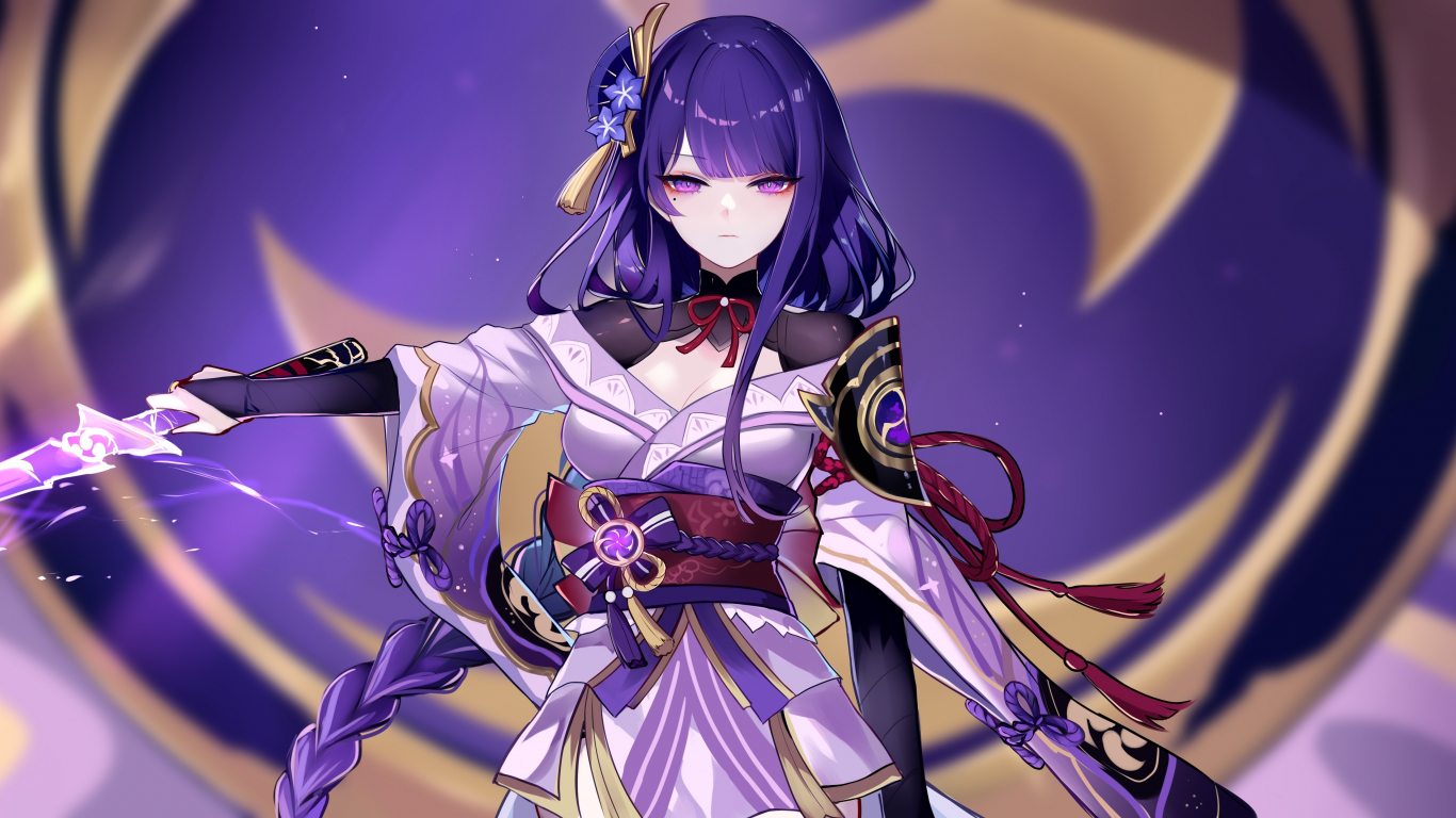 Anime Game Raiden Shogun Genshin Impact Wallpaper Background